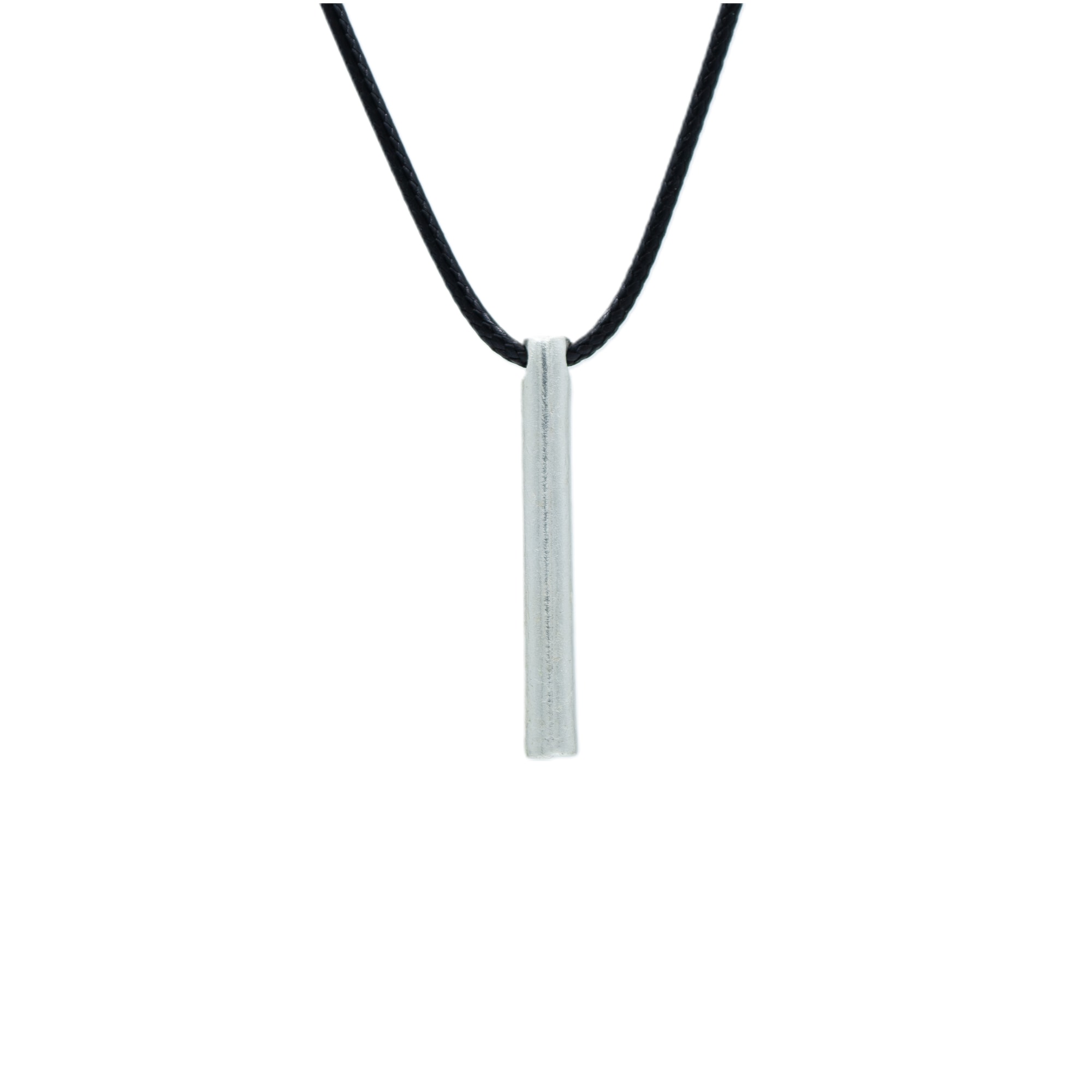 Silindir Prizma Çubuk Kolye - Gümüş ( Silver ) Renk - 60 cm Deri İp Kolye