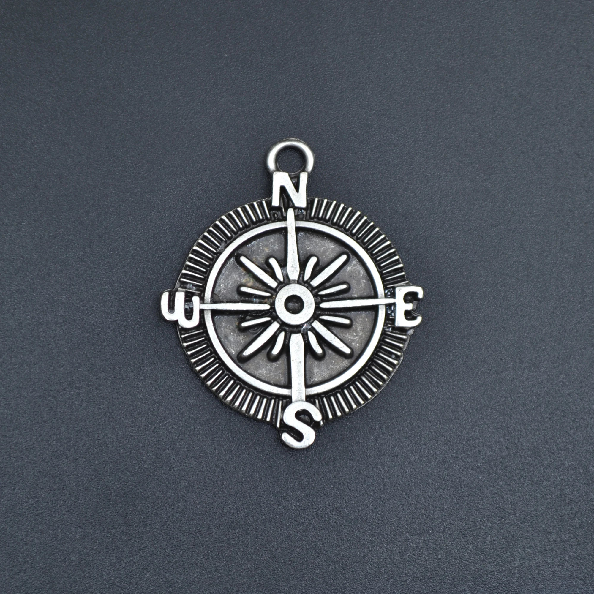 Pusula Kolye - Gümüş ( Silver ) Renk - 60 cm Deri İp Kolye