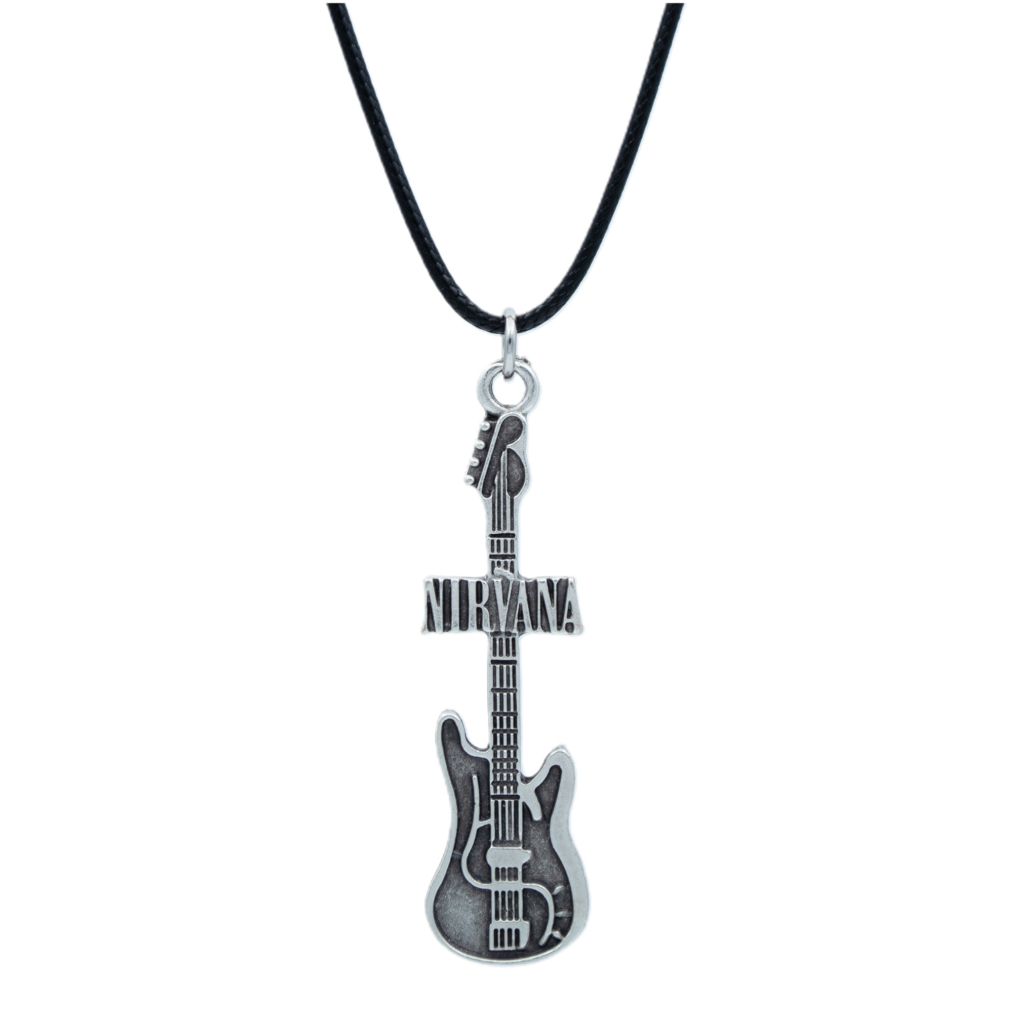 Nirvana Elektro Gitar Kolye - Gümüş ( Silver ) Renk - 60 cm Deri İp Kolye