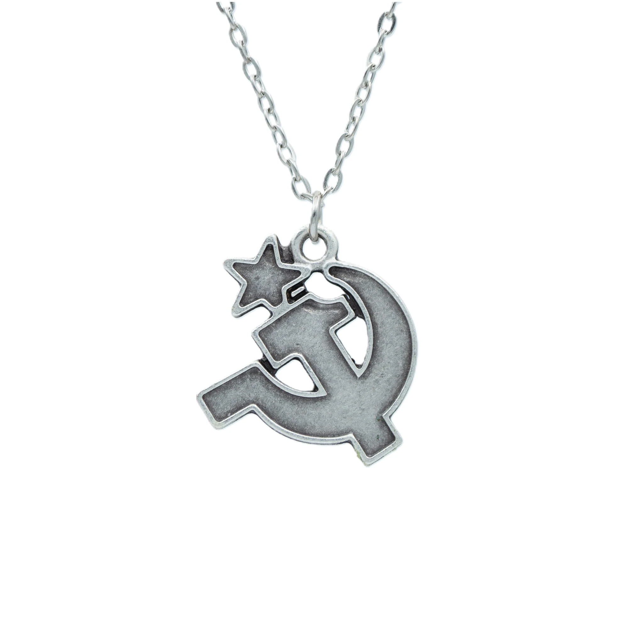 Orak ve Çekiç Kolye - Gümüş ( Silver ) Renk - 60 cm Düz Ezme Zincir Kolye