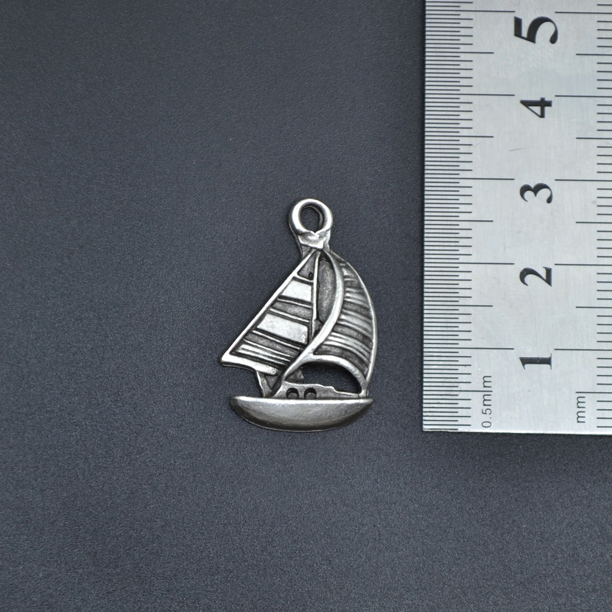 Yelkenli Gemi Kolye - Gümüş ( Silver ) Renk - 60 cm Deri İp Kolye