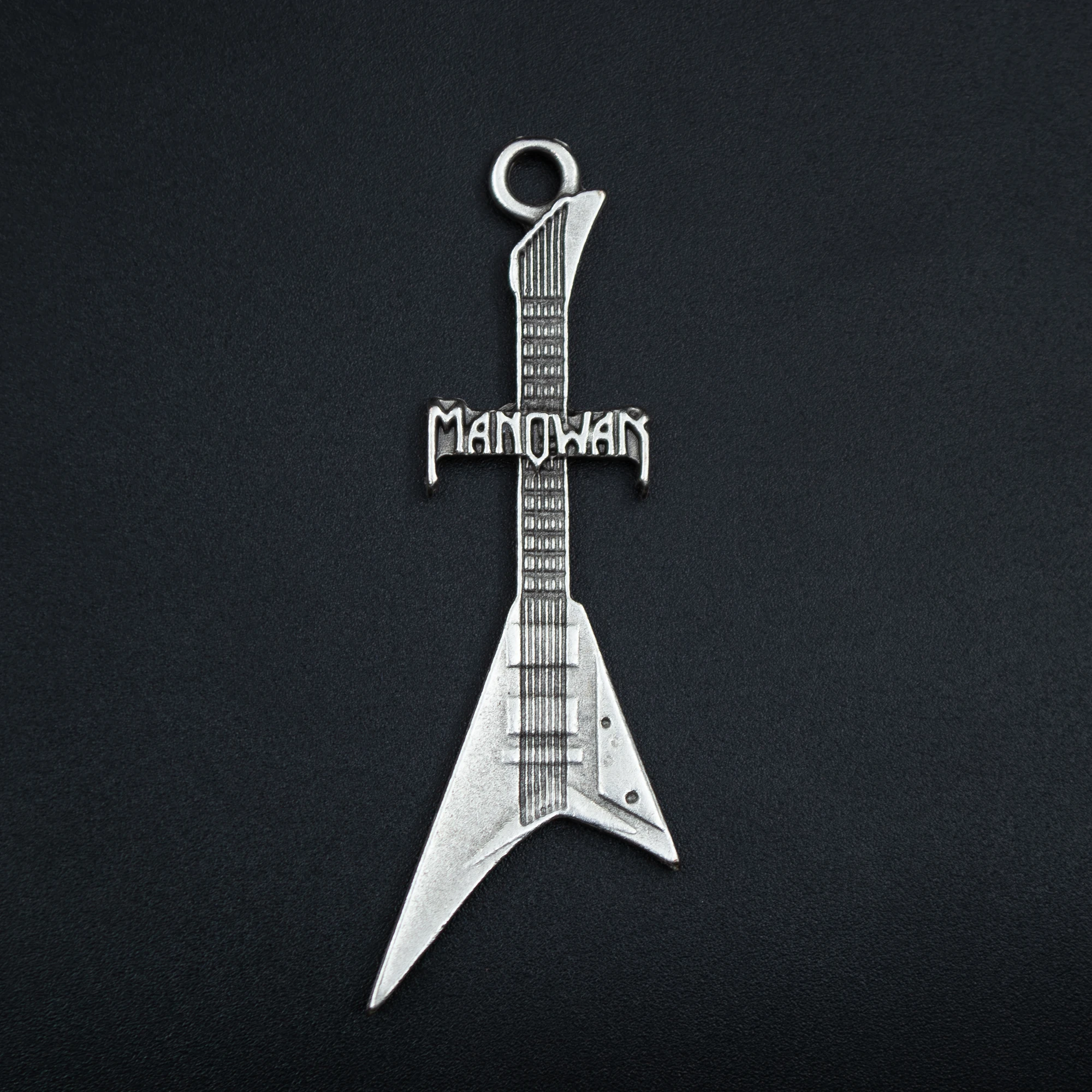 Manowar Elektro Gitar Kolye - Gümüş ( Silver ) Renk - 60 cm Deri İp Kolye