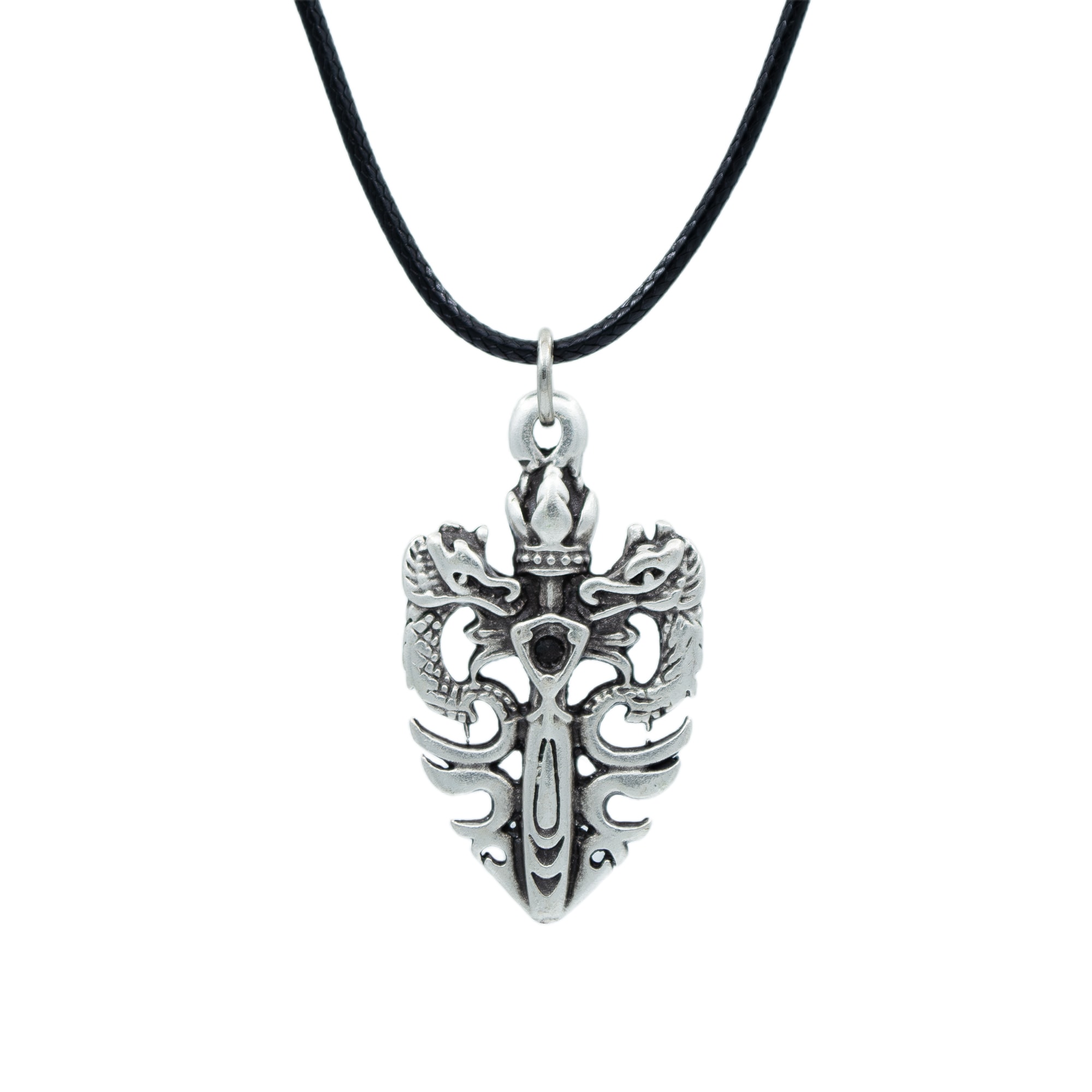 Ejderha Kılıç Kolye - Gümüş ( Silver ) Renk - 60 cm Deri İp Kolye