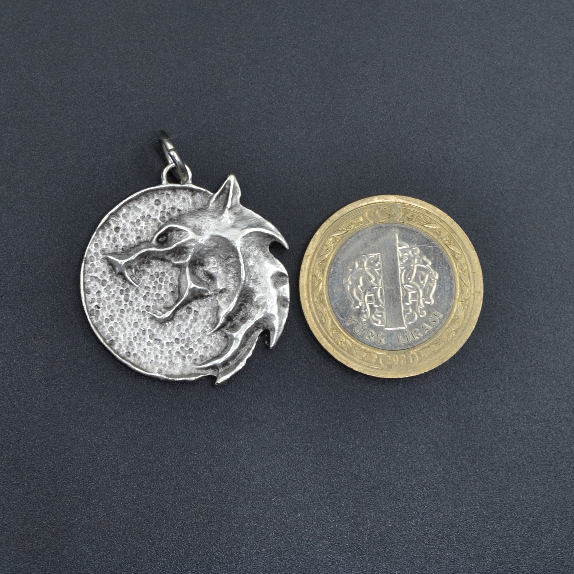 The Witcher 3 Madalyon Kolye - Gümüş ( Silver ) Renk - 60 cm Düz Ezme Zincir Kolye