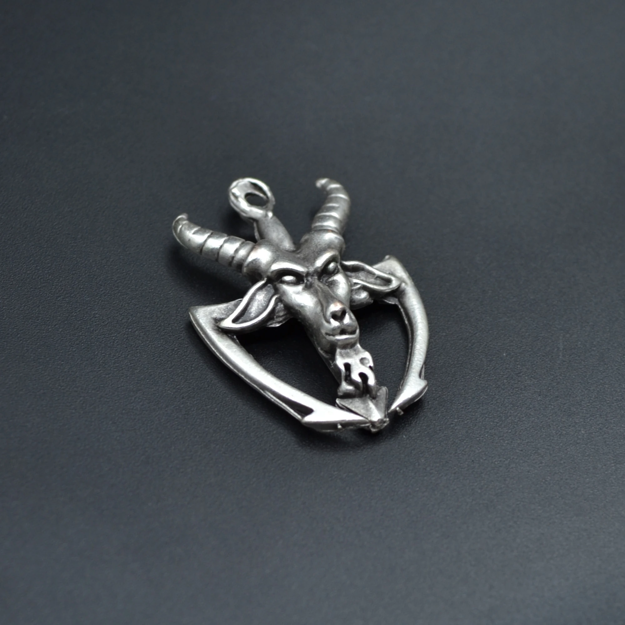 Pagan - Keçi Şeytan Kolye - Gümüş ( Silver ) Renk - 60 cm Deri İp Kolye