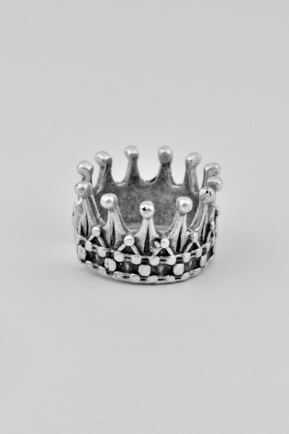 Kral Tacı Gümüş Kaplama Ayarlamalı Erkek Kadın Yüzük