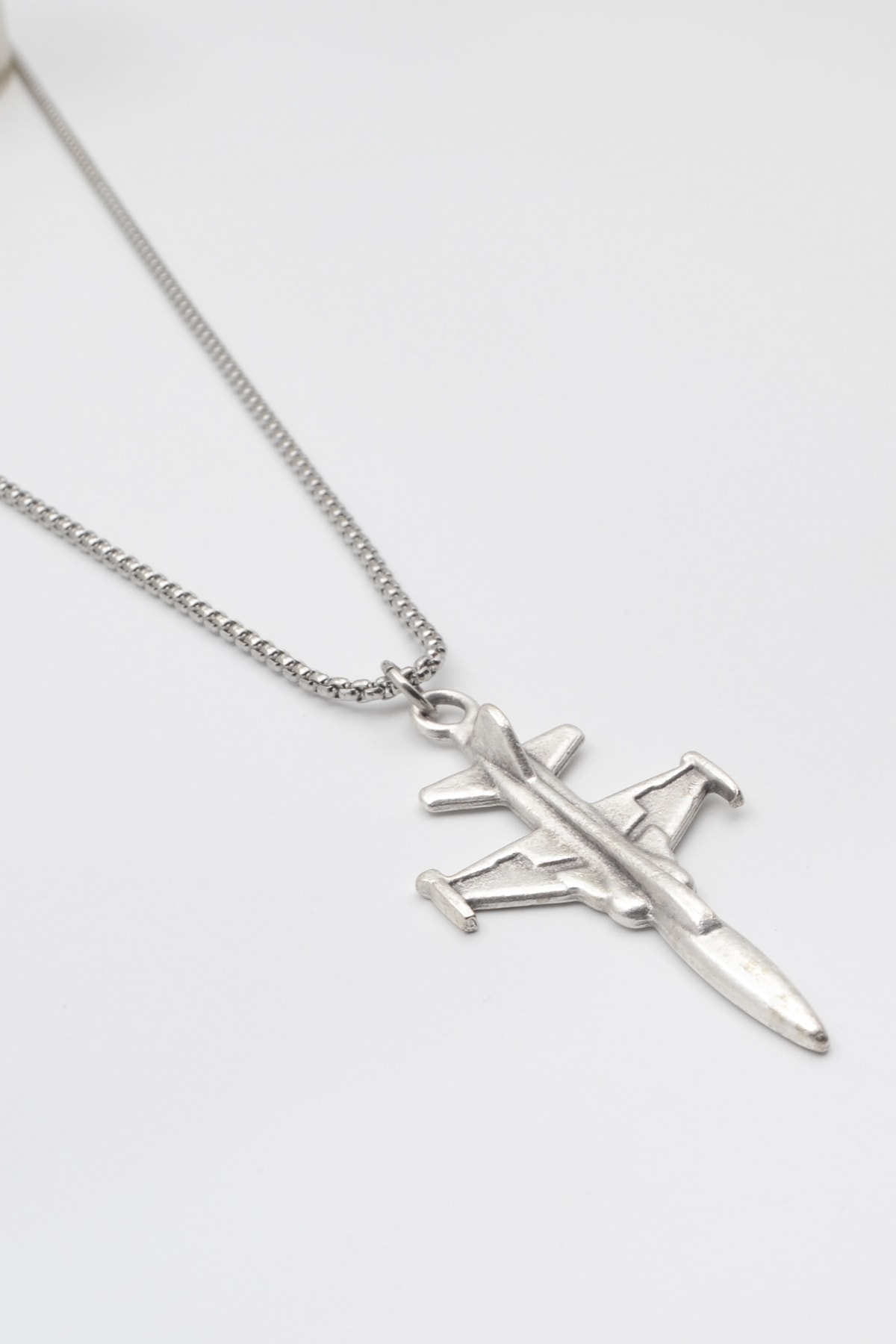 F-5 Tiger Savaş Uçağı Kolye - Gümüş ( Silver ) Renk - 60 cm Örme Zincir Kolye