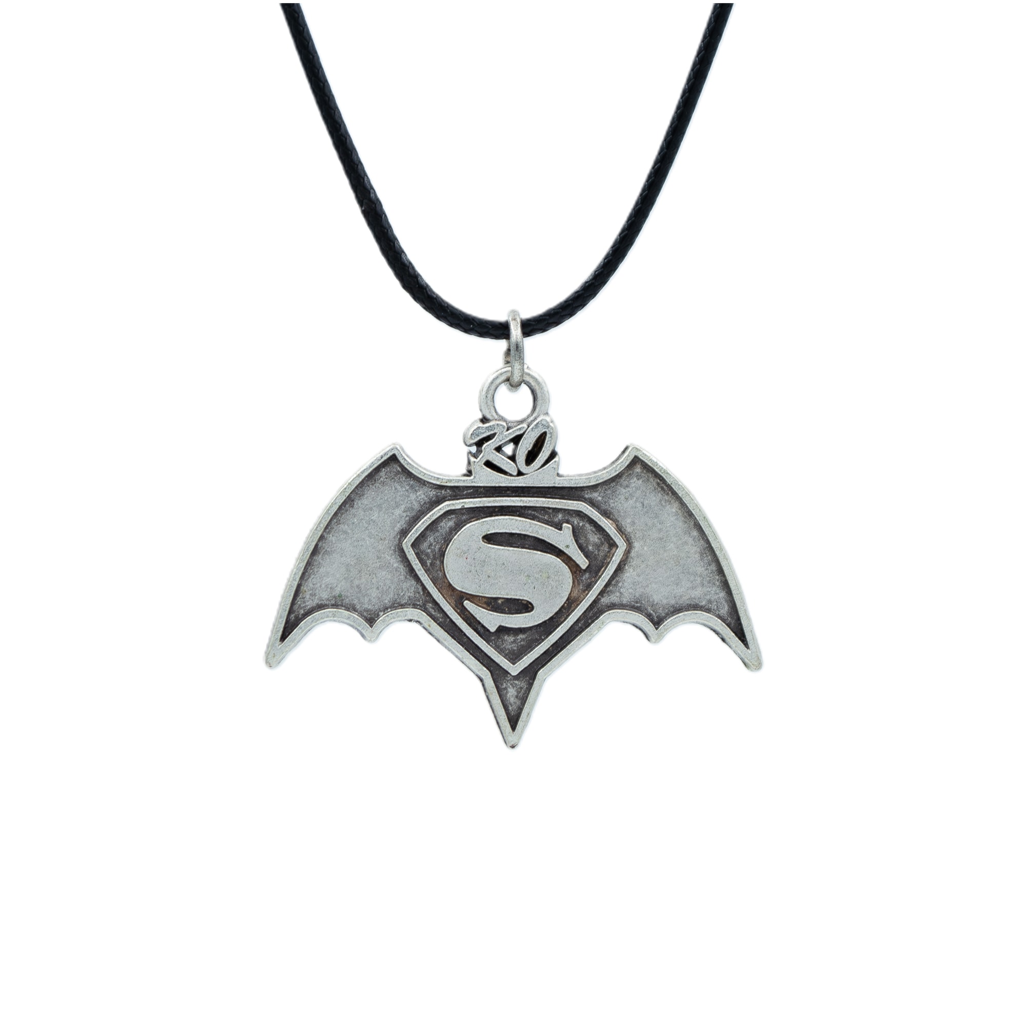 Batman Süperman Kolye - Gümüş ( Silver ) Renk - 60 cm Deri İp Kolye