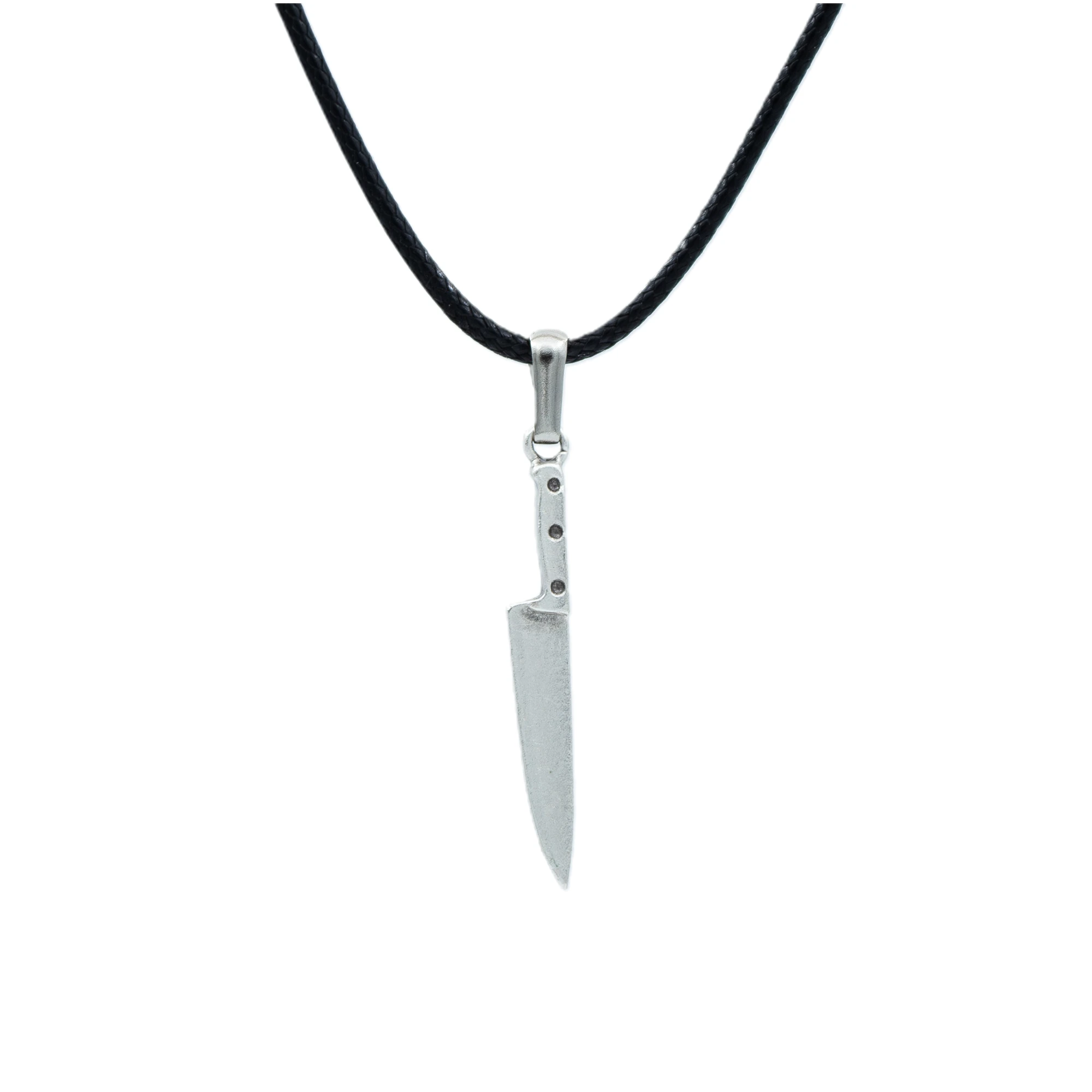 Gastronomi - Bıçak Kolye - Gümüş ( Silver ) Renk - 60 cm Deri İp Kolye