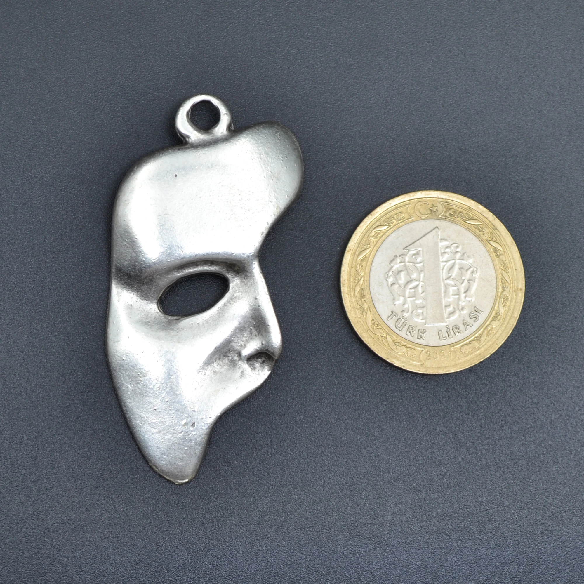 The Phantom Of The Opera - Maske Kolye - Gümüş ( Silver ) Renk - 60 cm Deri İp Kolye