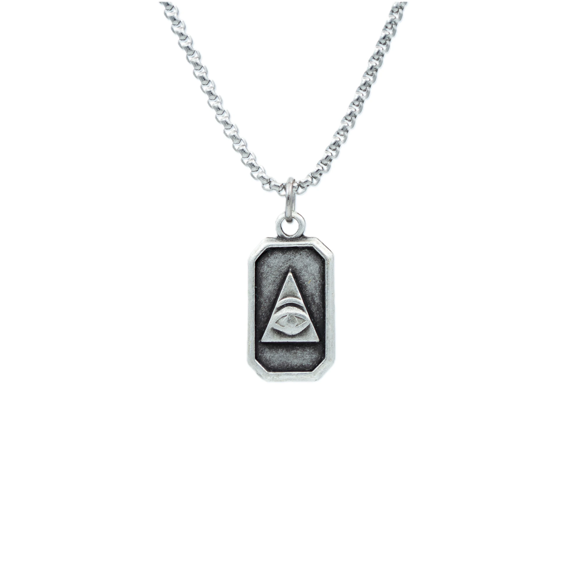 Minimal Göz Kolye - Gümüş ( Silver ) Renk - 60 cm Örme Zincir Kolye