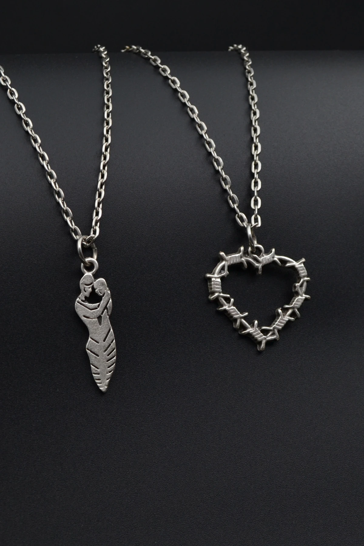 2'li Dikenli Kalp - Sevgili Söz Erkek Kadın Kolye Seti