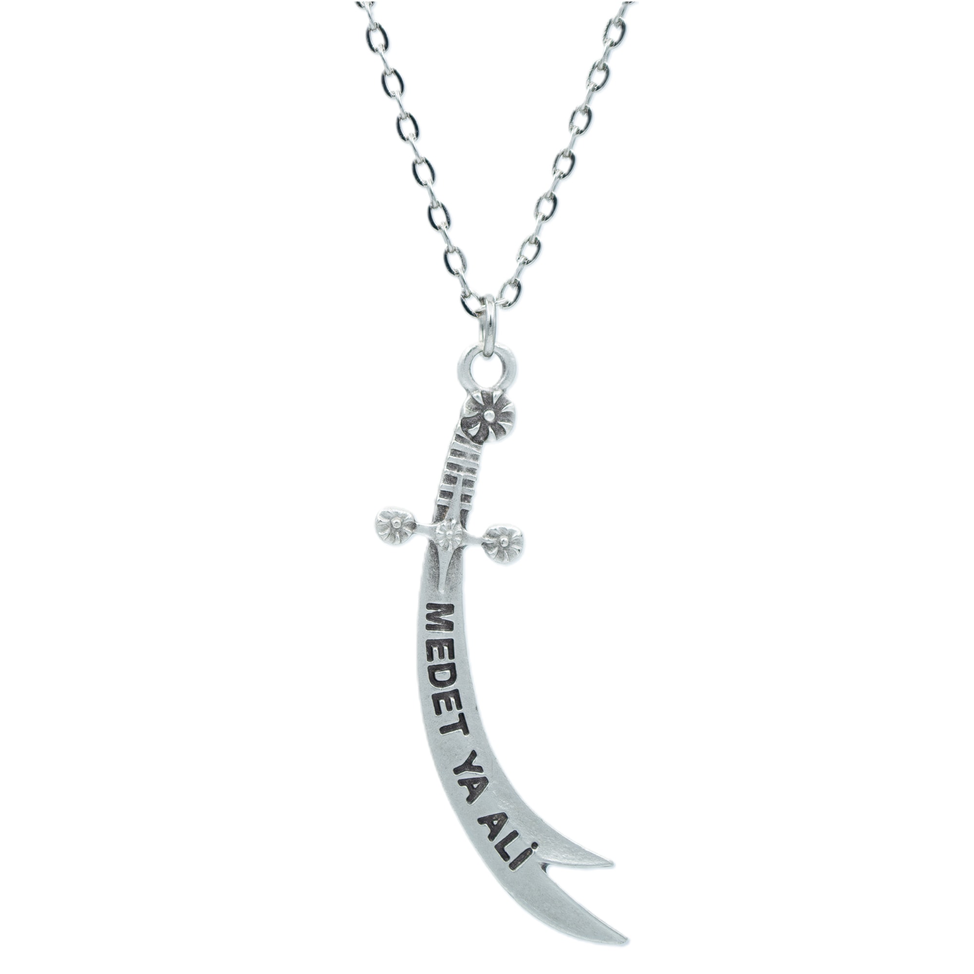Zülfikar Kılıcı Kolye - Gümüş ( Silver Renk ) - 60 cm Düz Ezme Zincir