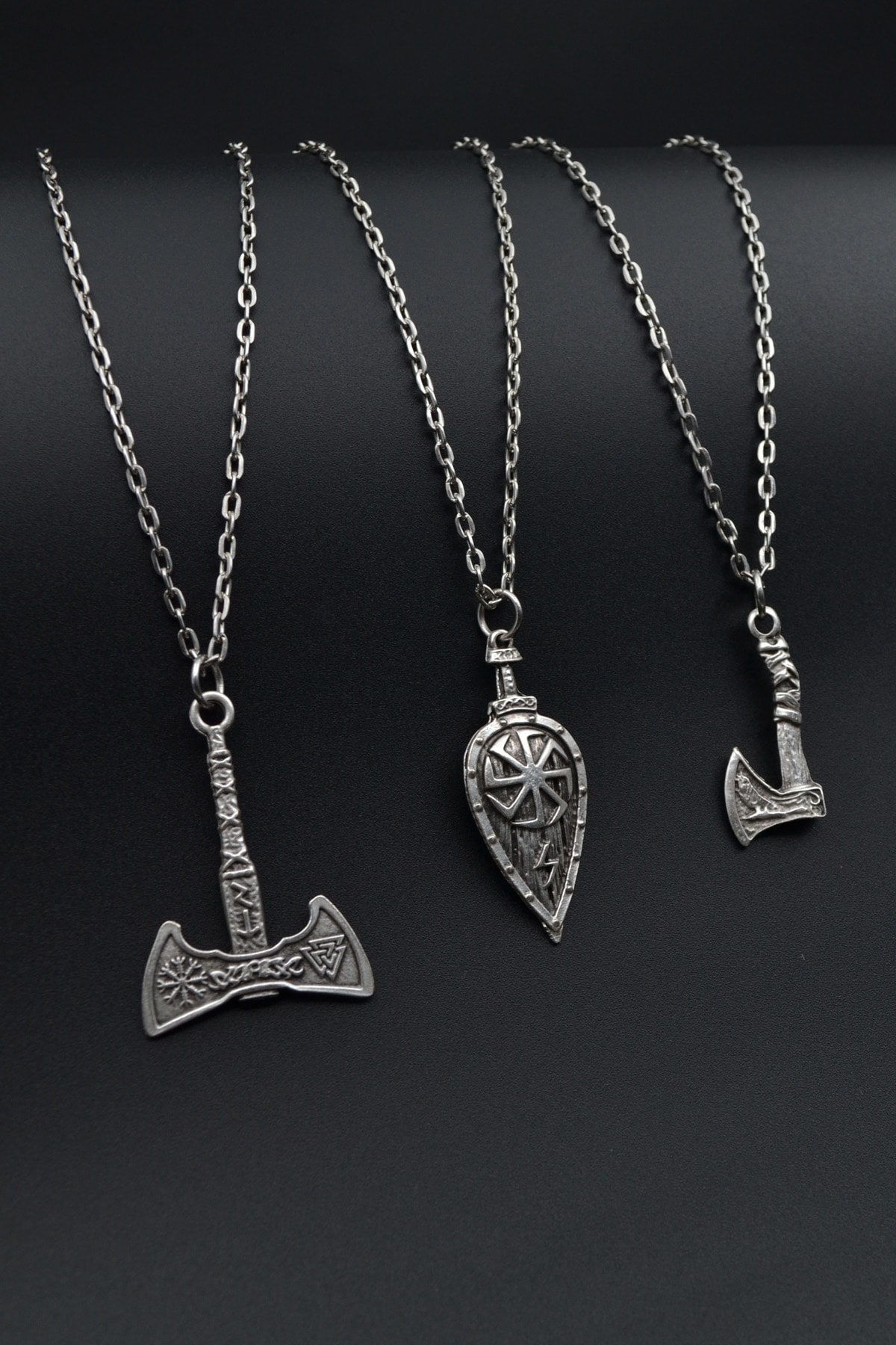 3'lü Viking Kalkan Vikig Çift Taraflı Balta Erkek Kadın Kolye Seti