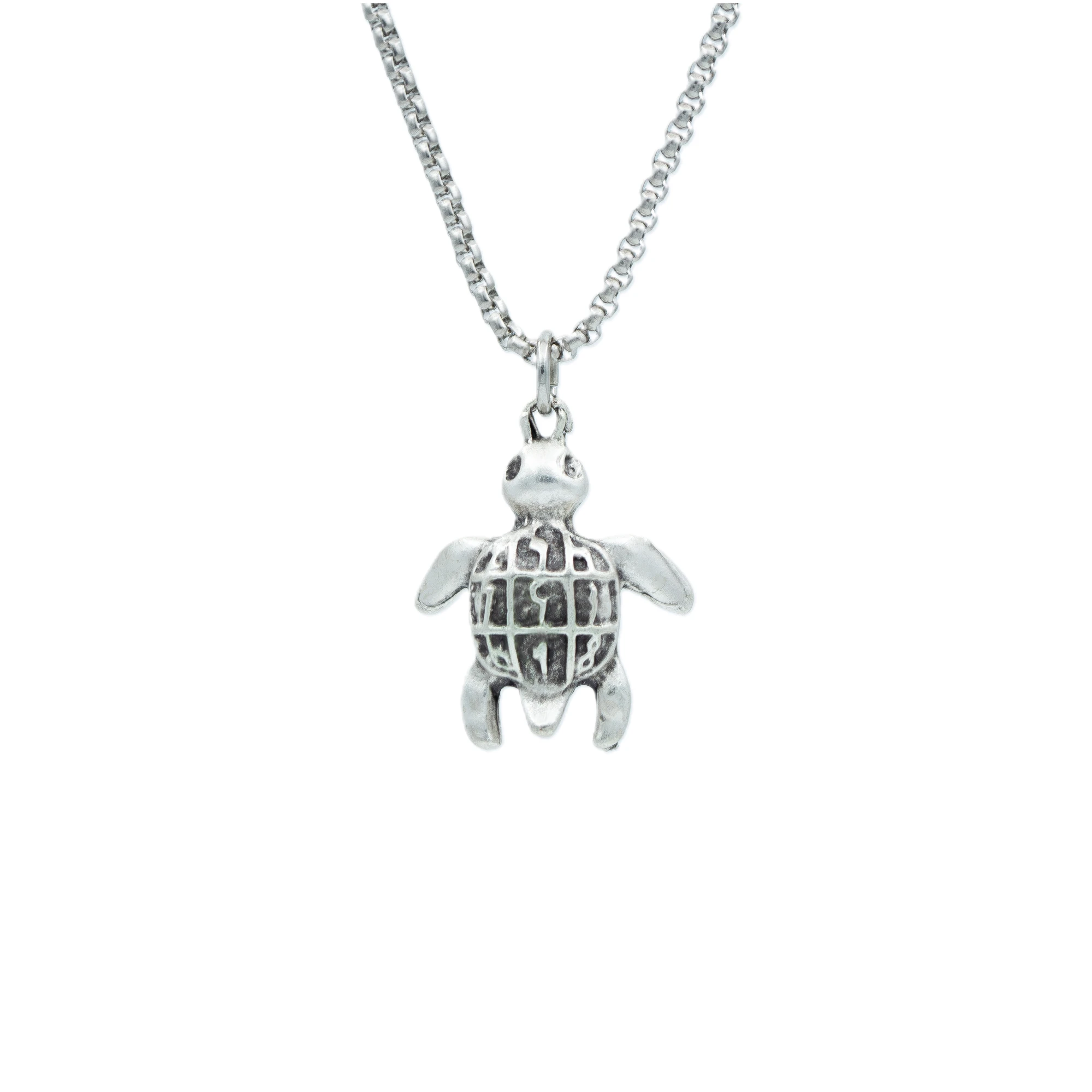 Kaplumbağ Kolye - Gümüş ( Silver ) Renk - 60 cm Örme Zincir Kolye