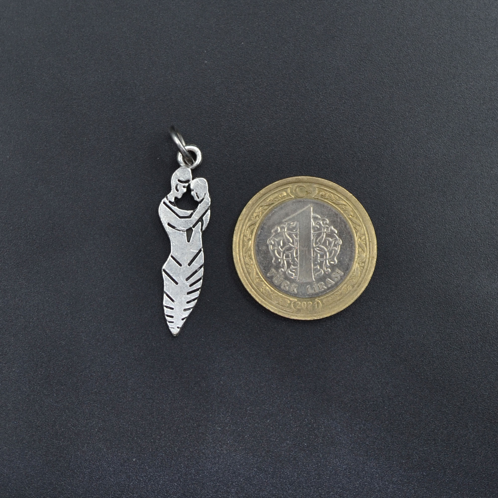 Sarılan Sevgili - Söz Kolye - Gümüş ( Silver ) Renk - 60 cm Deri İp Kolye