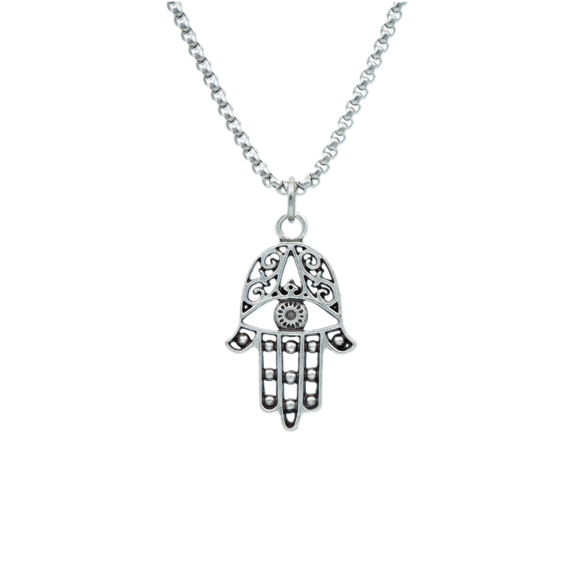 Fatma Ana Eli Kolye - Gümüş ( Silver ) Renk - 60 cm Örme Zincir Kolye