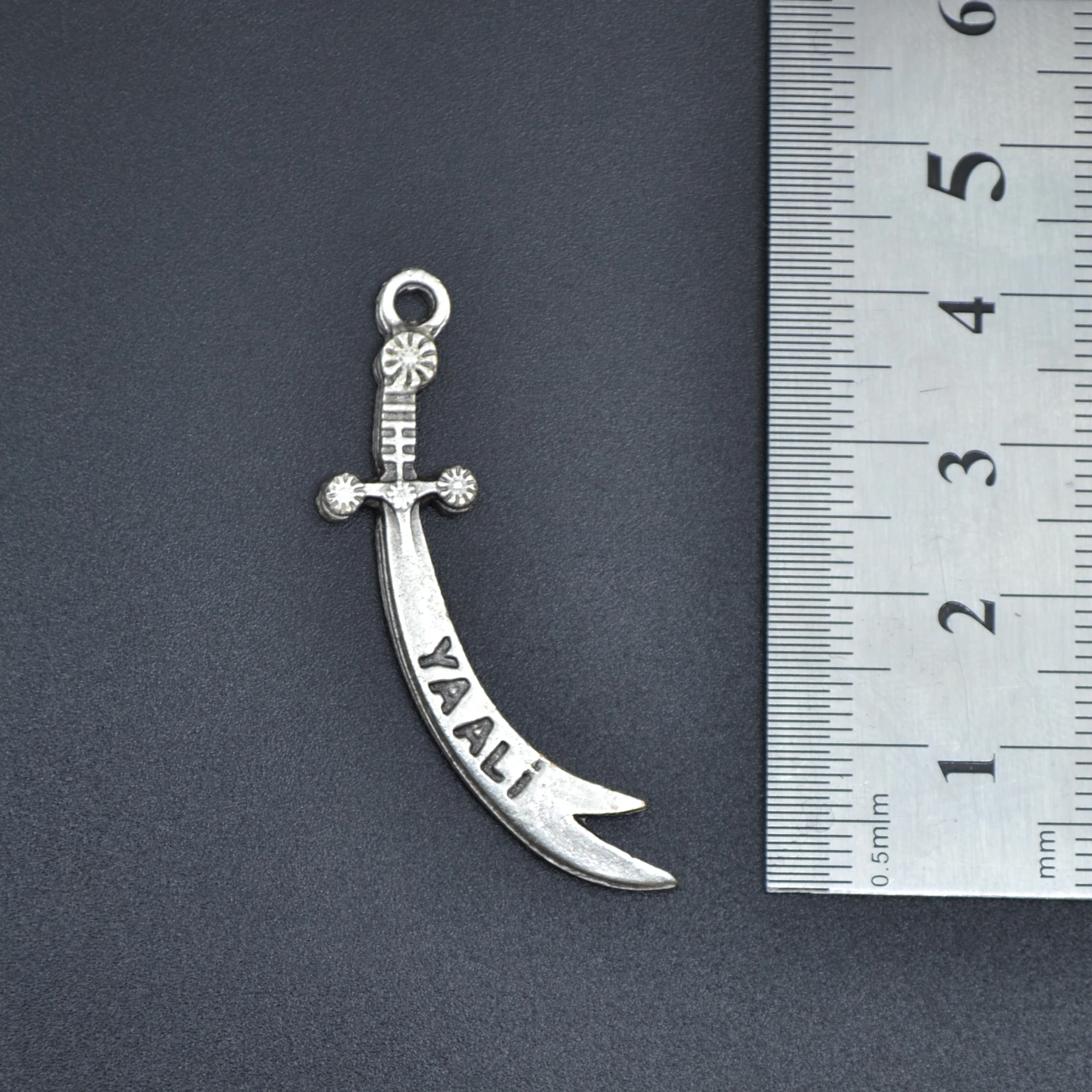 Zülfikar Kılıcı - Ya Ali Kolye - Gümüş ( Silver ) Renk - 60 cm Düz Ezme Zincir Kolye