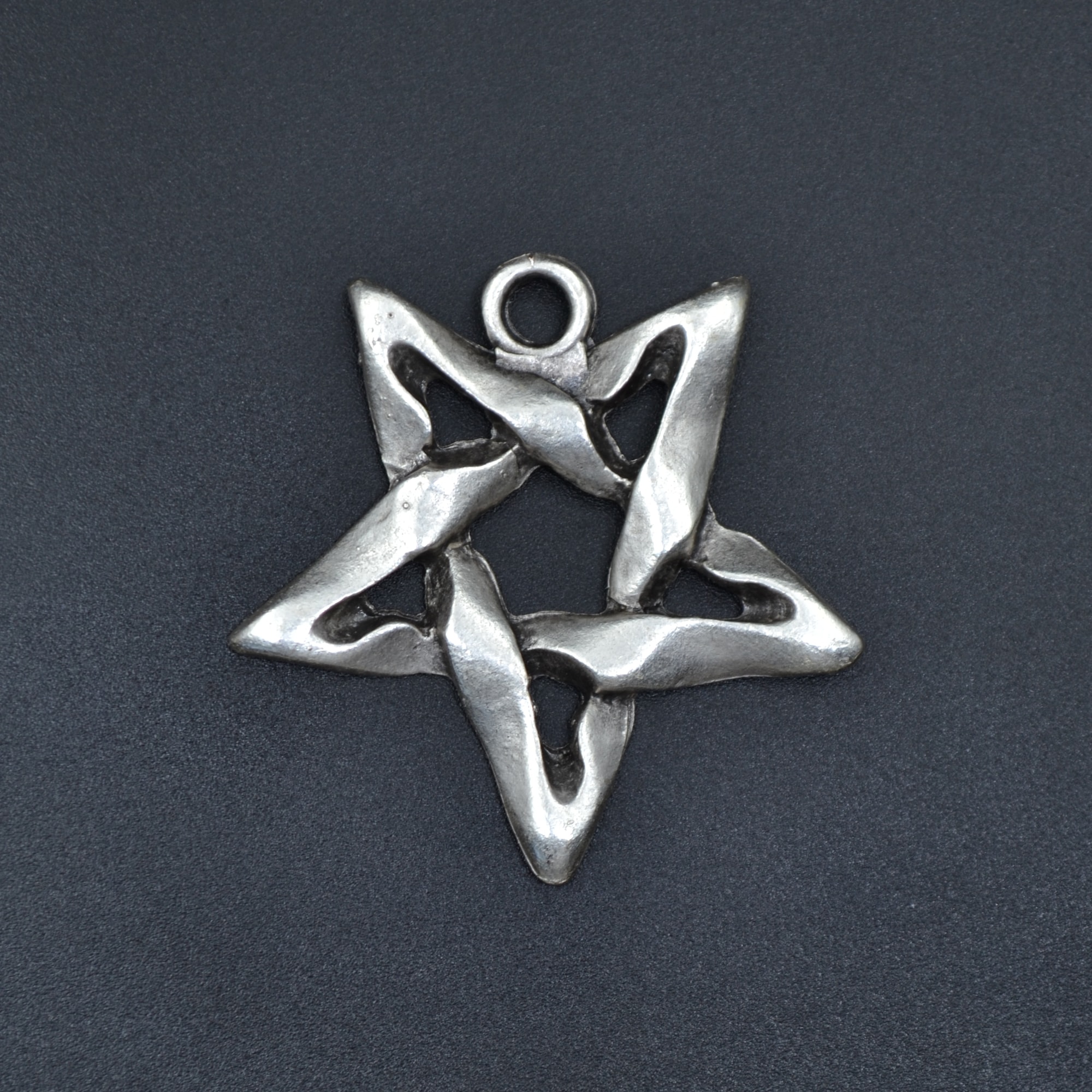 Pentagram Yıldızı Kolye - Gümüş ( Silver ) Renk - 60 cm Deri İp Kolye