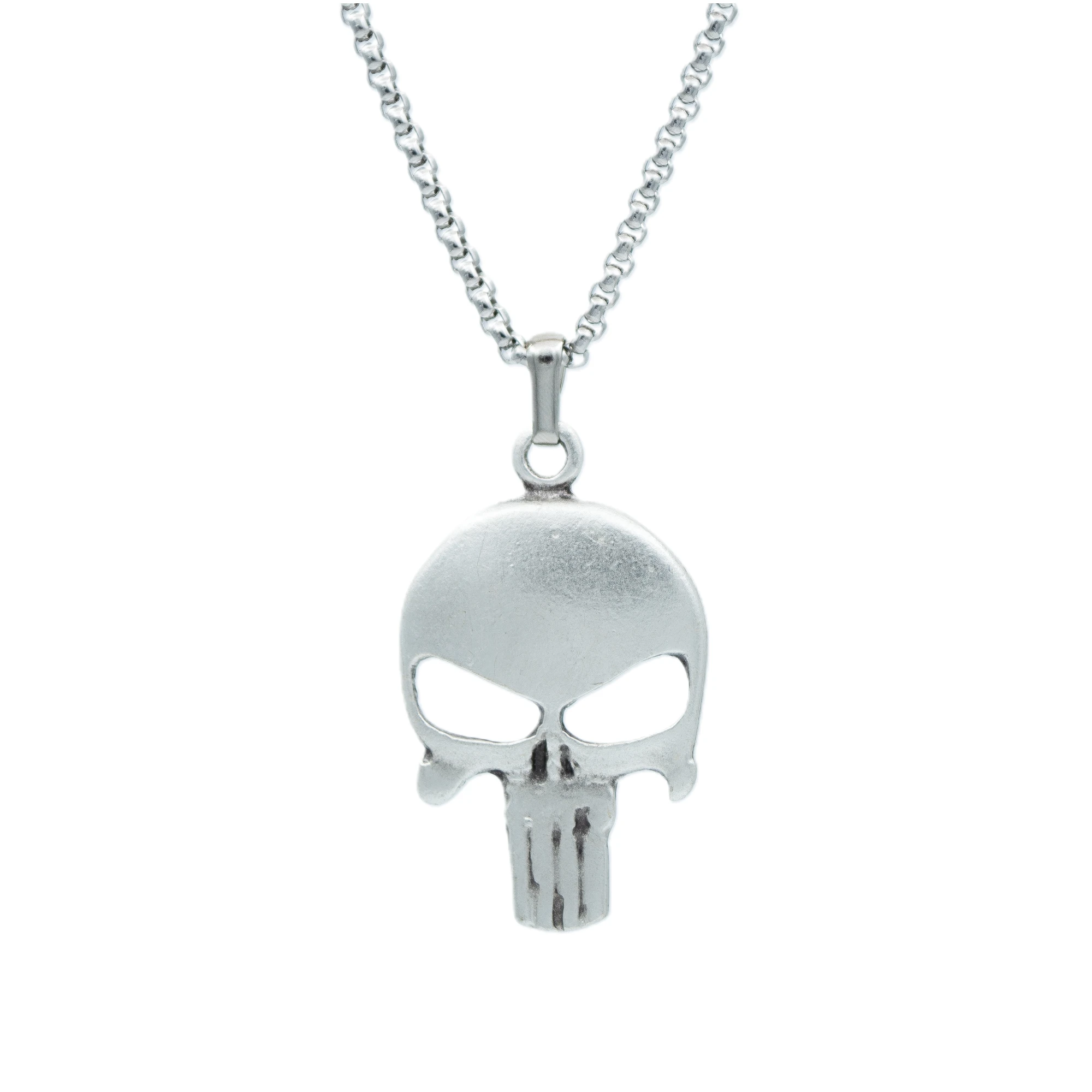 Punisher Cezalandırıcı Kolye - Gümüş ( Silver ) Renk - 60 cm Örme Zincir Kolye