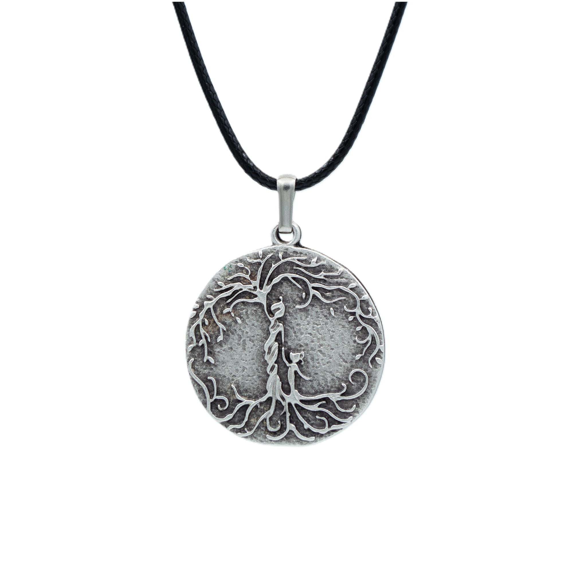 Hayat Ağacı - Anne Çocuk Kolye - Gümüş ( Silver ) Renk - 60 cm Deri İp Kolye