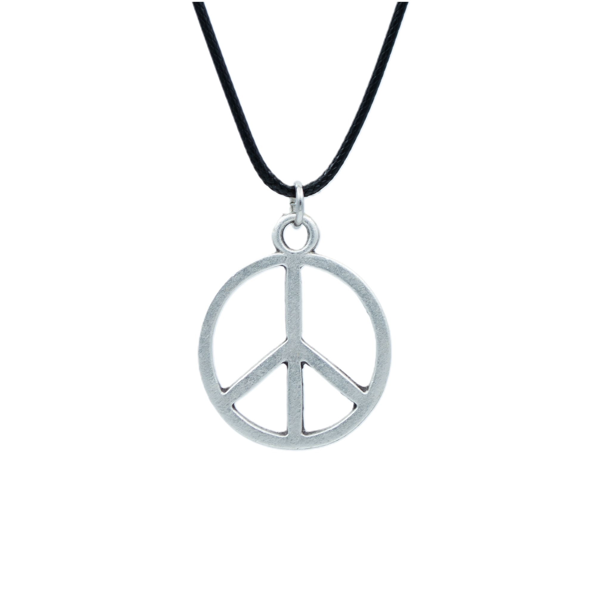 Peace Barış Sembolü Kolye - Gümüş ( Silver ) Renk - 60 cm Deri İp Kolye