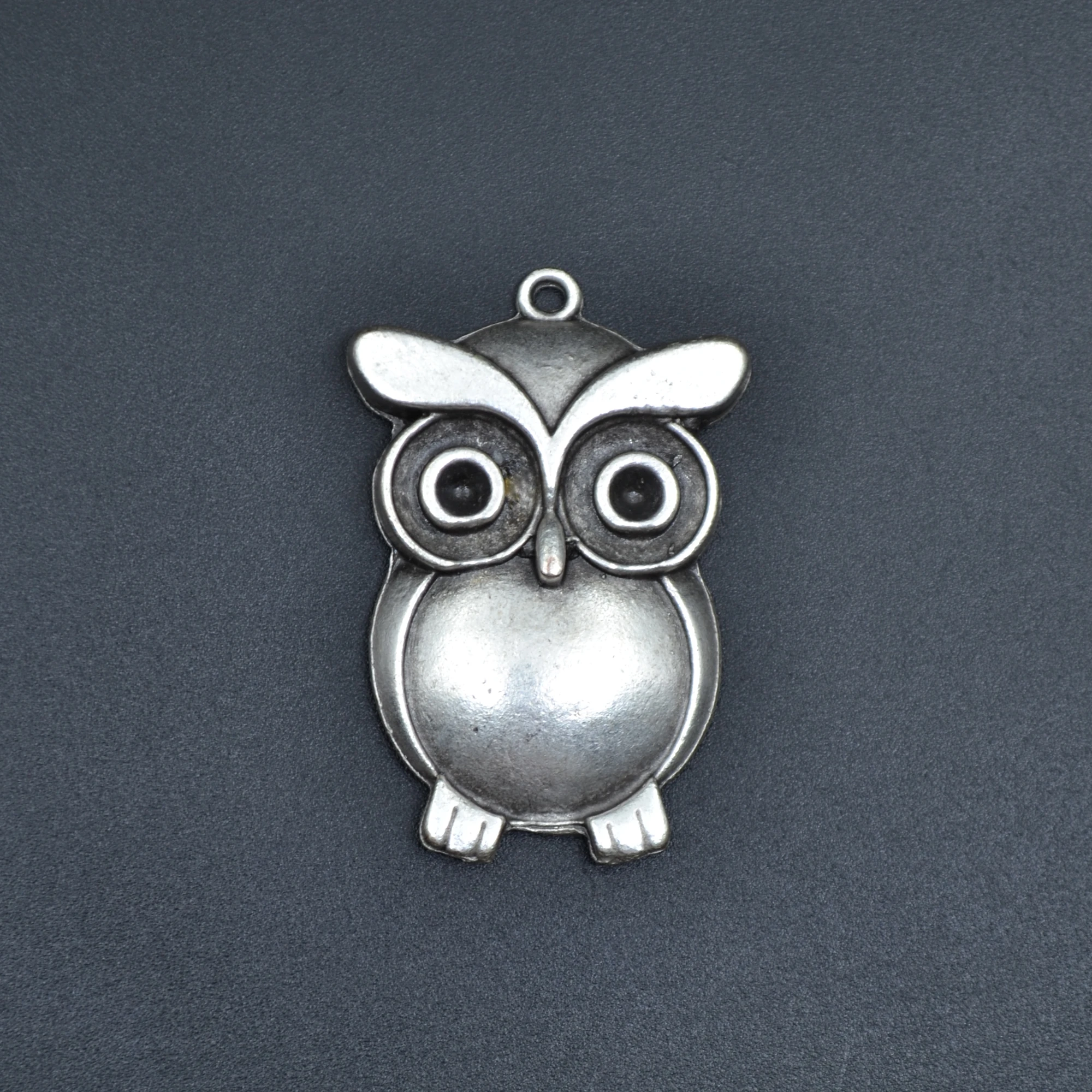 Baykuş Kolye - Gümüş ( Silver ) Renk - 60 cm Deri İp Kolye