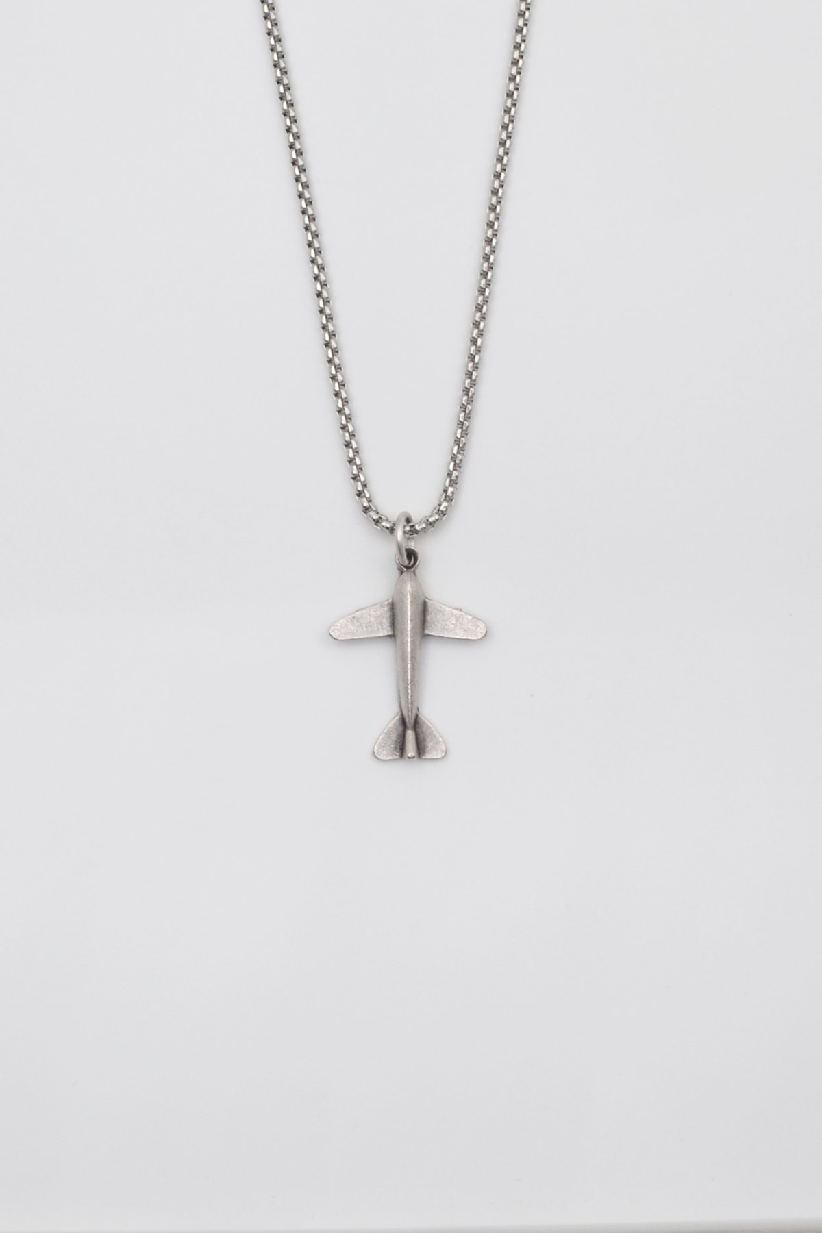Minimal Uçak Örme Zincir Kolye - Antik Gümüş Kaplama - Kadın Erkek - 60 cm