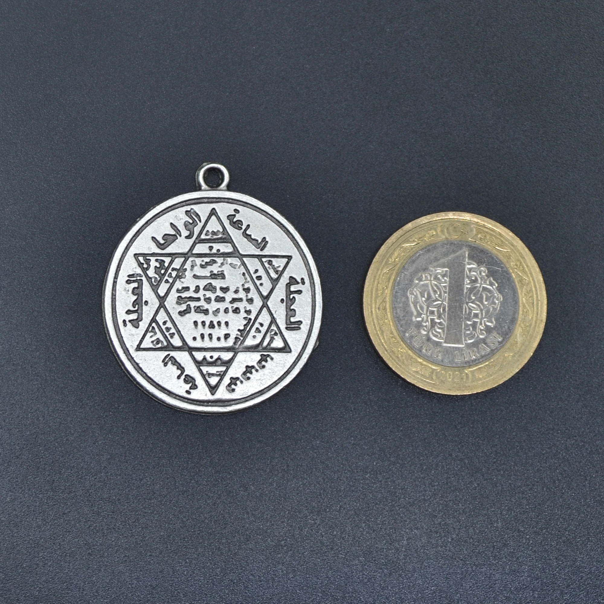 Hz. Süleyman Mührü Kolye - Gümüş ( Silver ) Renk - 60 cm Deri İp Kolye