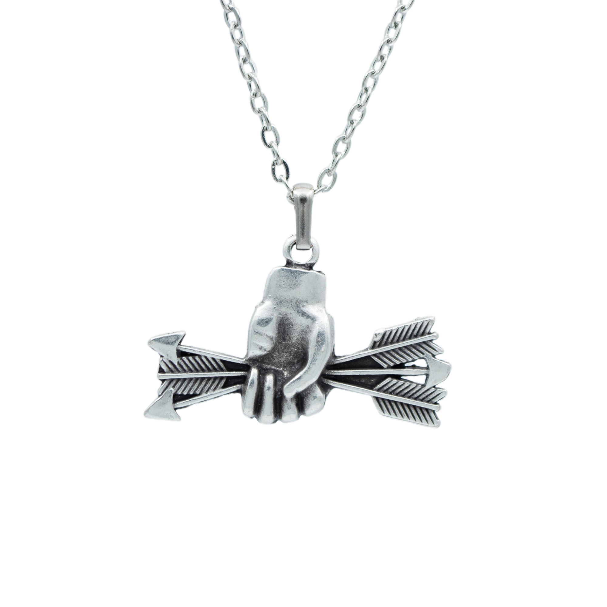 Ok Tutan El Kolye - Gümüş ( Silver ) Renk - 60 cm Düz Ezme Zincir Kolye