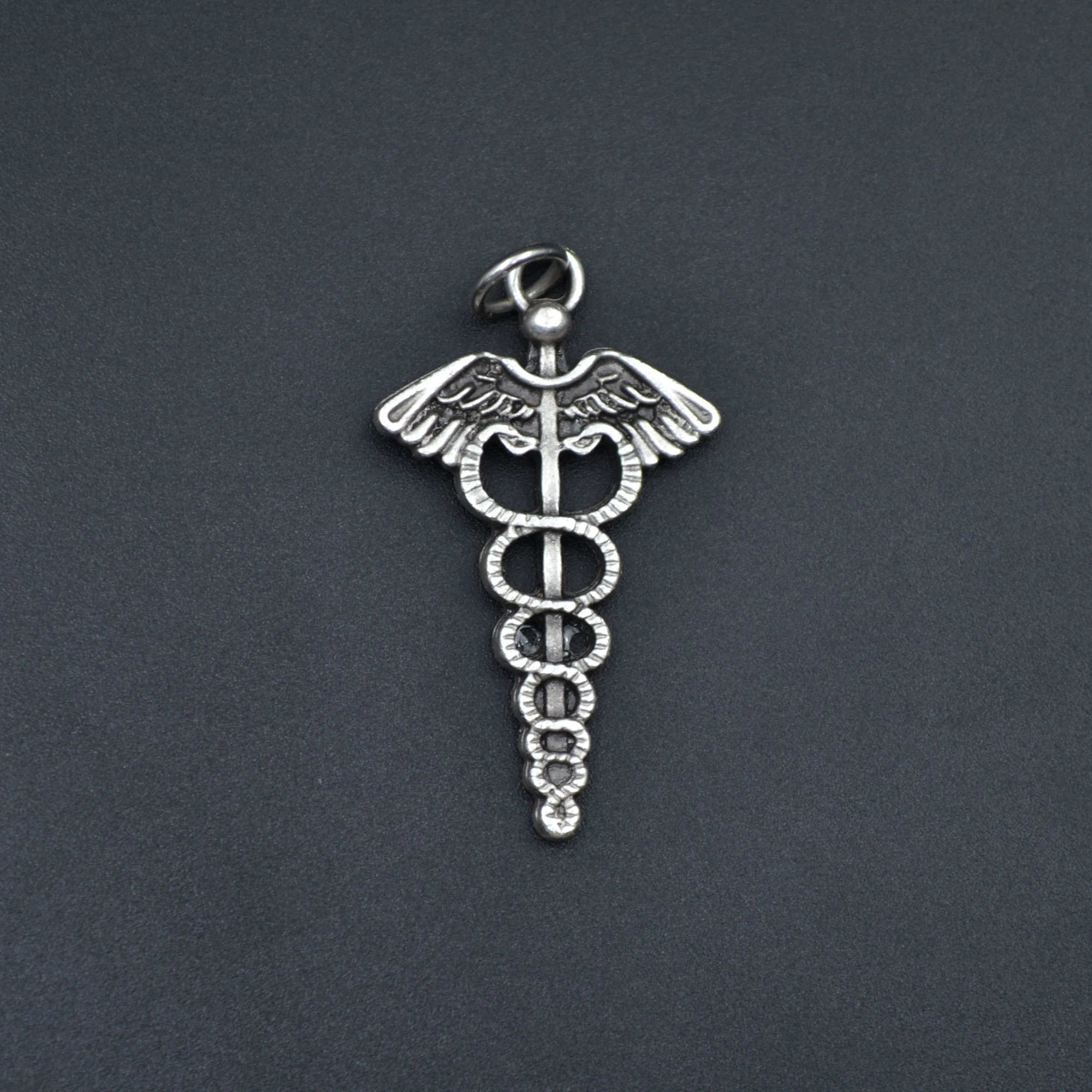 Tıp Sembolü Kadüse Kolye - Düz Silver Zincir - Silver - 60 cm