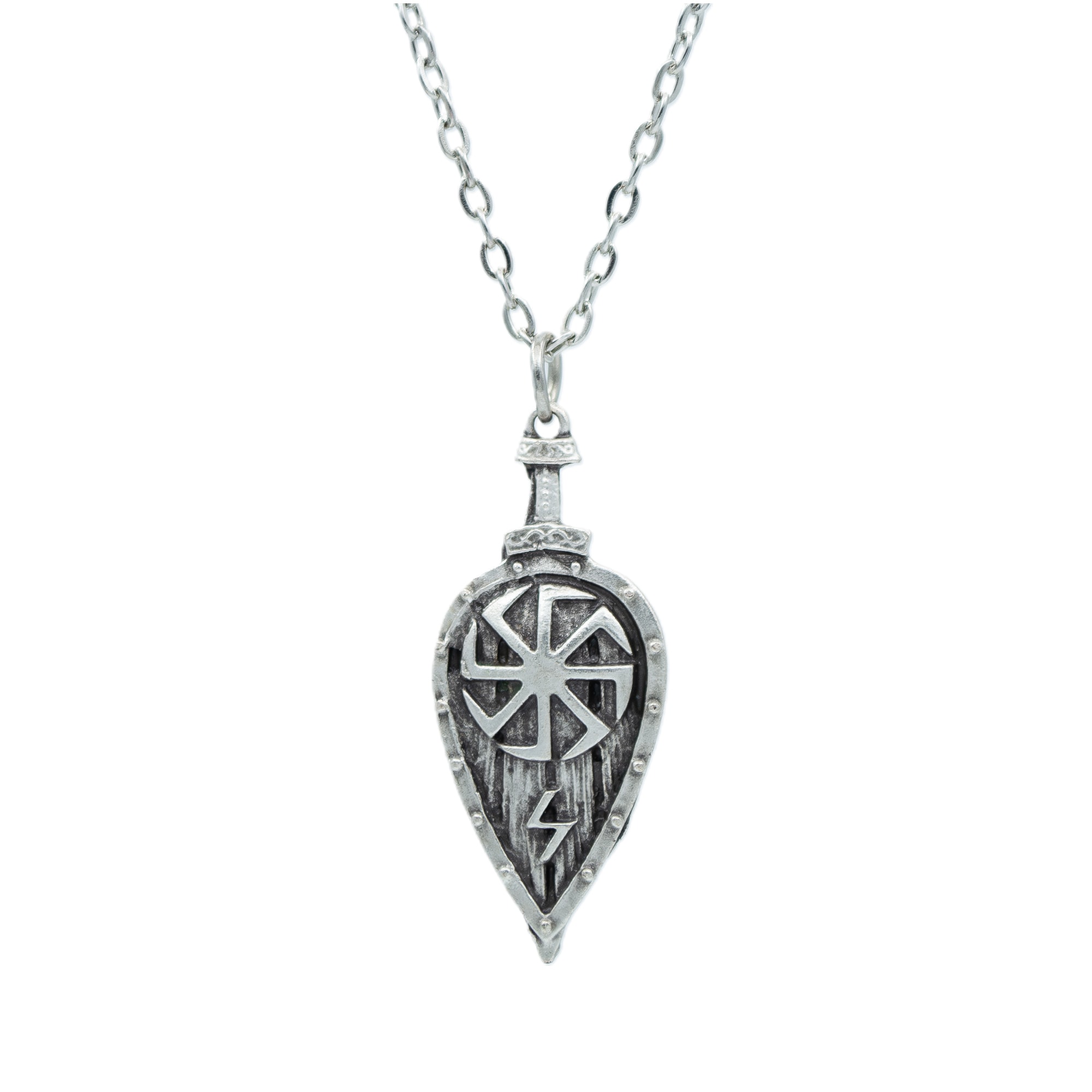Viking Kolovrat Kalkan Kolye - Gümüş ( Silver ) Renk - 60 cm Düz Ezme Zincir Kolye