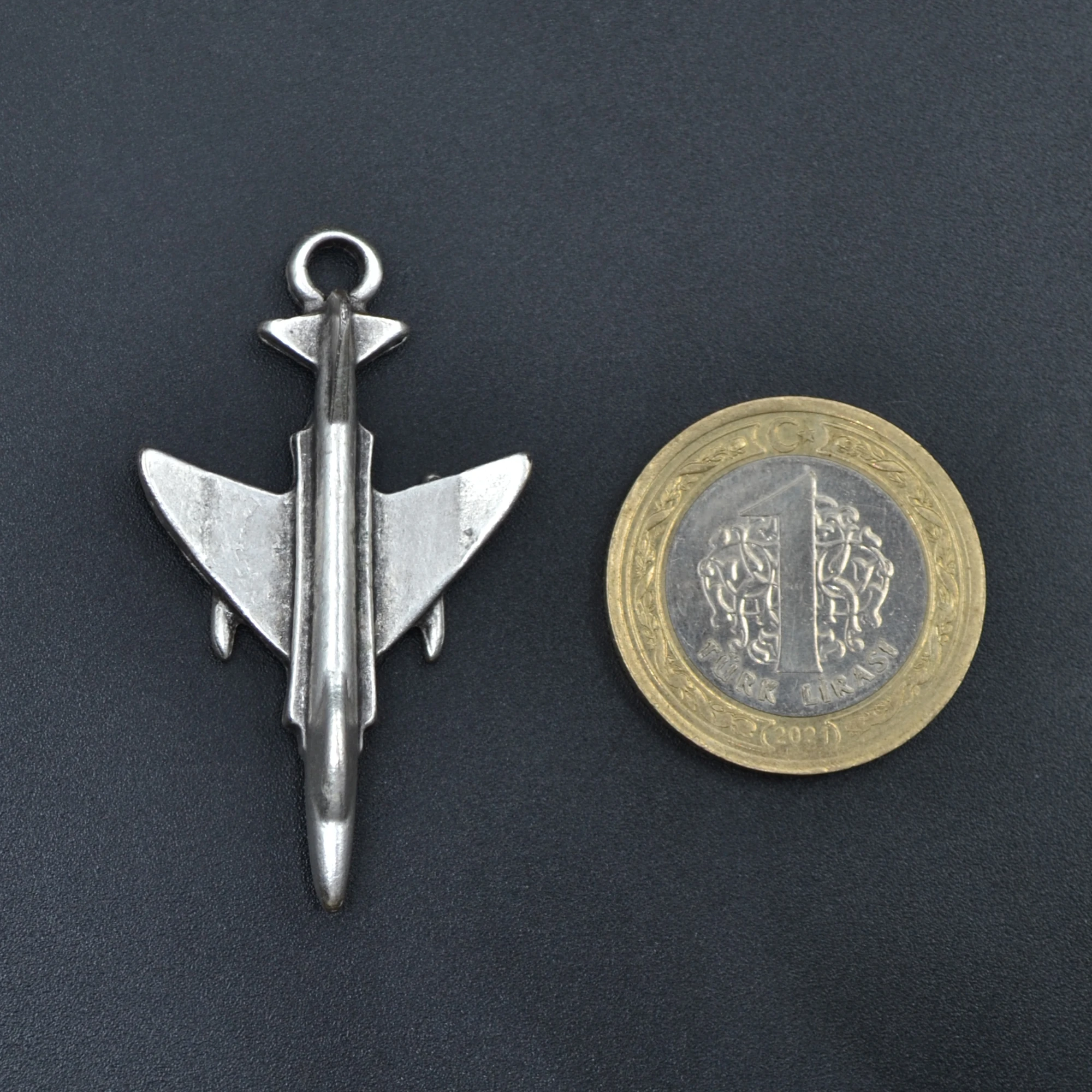 F4 Phantom Uçak Kolye - Gümüş ( Silver ) Renk - 60 cm Örme Zincir Kolye