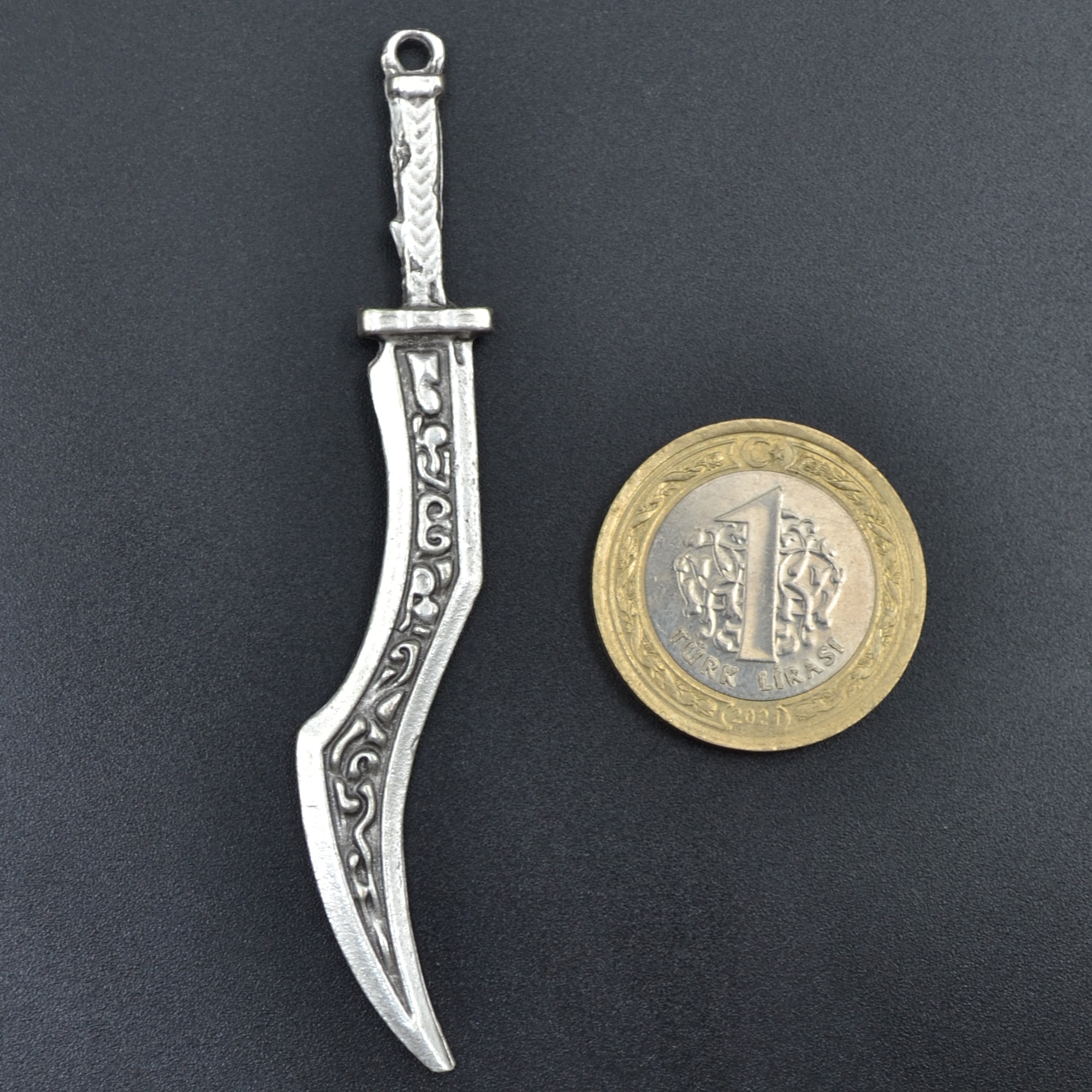 Kılıç Kolye - Gümüş ( Silver ) Renk - 60 cm Düz Ezme Zincir Kolye