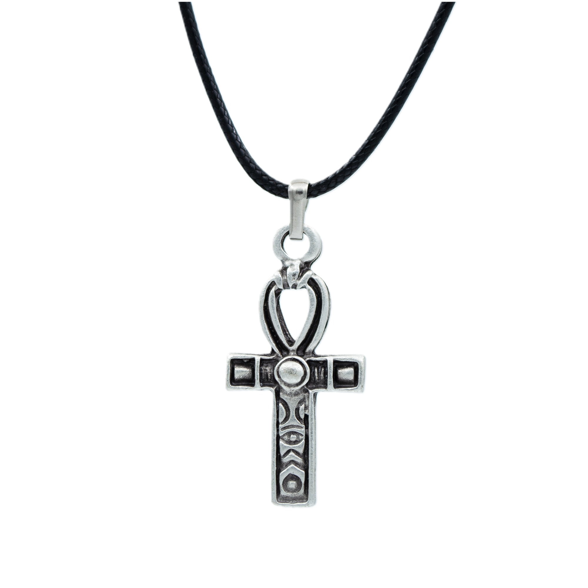 Ankh Sembolü - Nil'in Anahtarı Kolye - Gümüş ( Silver ) Renk - 60 cm Deri İp Kolye