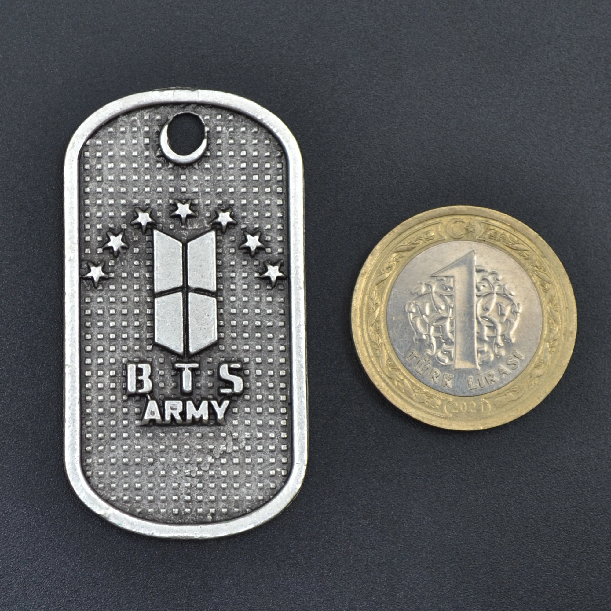 BTS Army Künye Kolye - Gümüş ( Silver ) Renk - 60 cm Deri İp Kolye