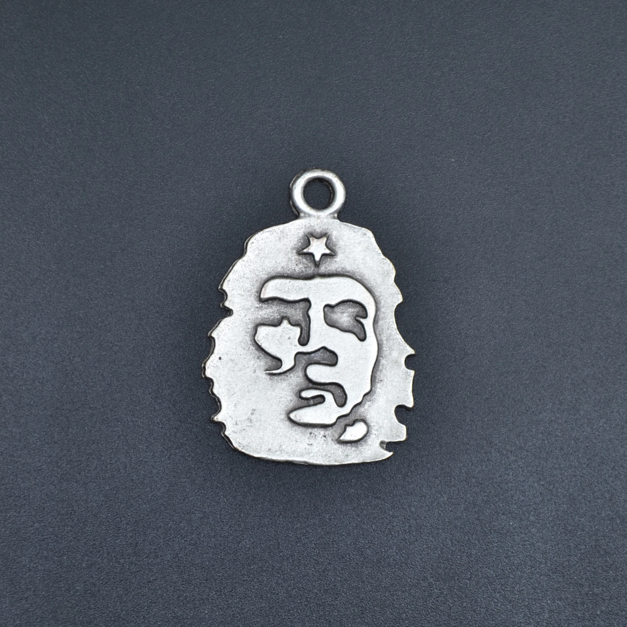 Che Guevara Kolye - Gümüş ( Silver ) Renk - 60 cm Örme Zincir Kolye