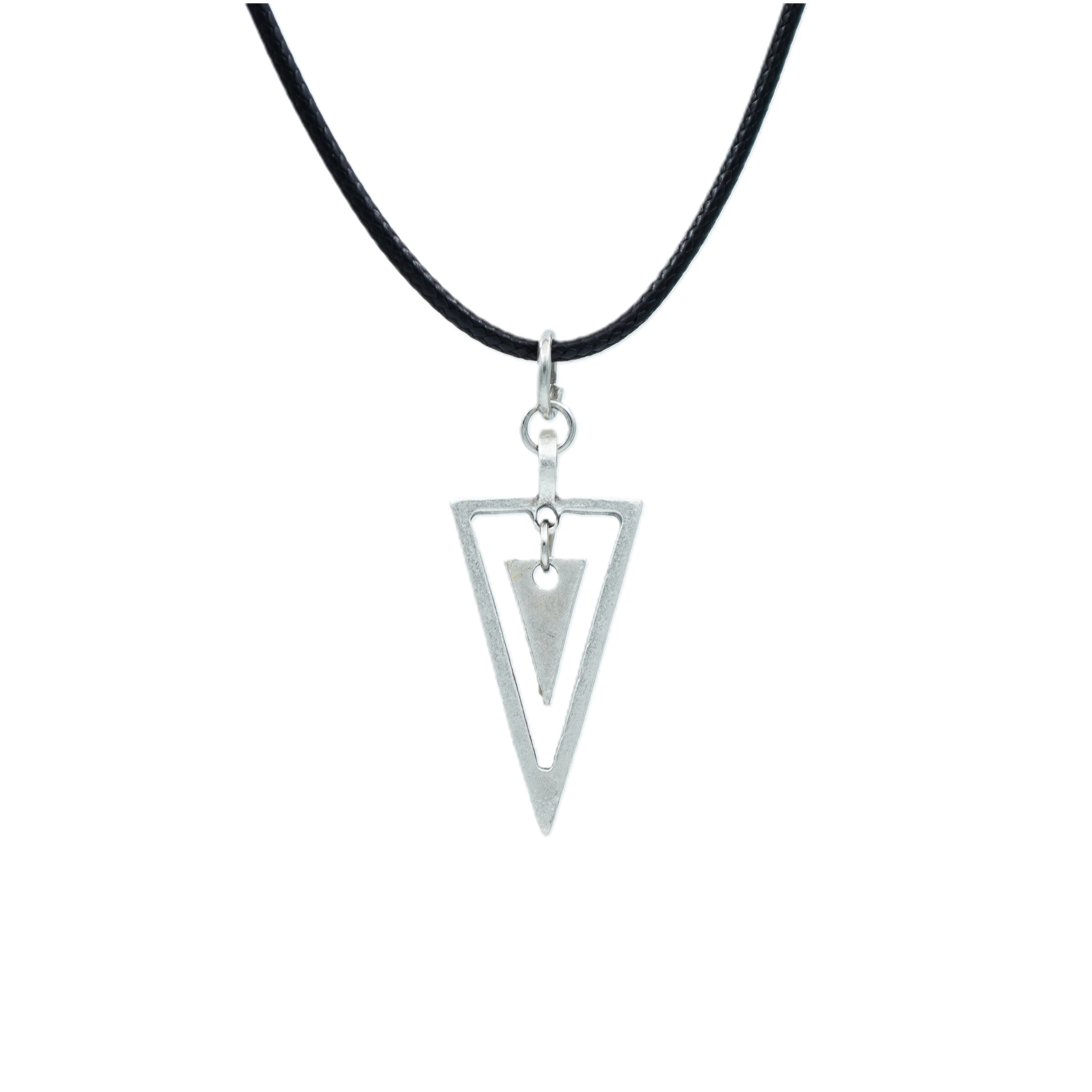 Sallantılı Üçgen Kolye - Gümüş ( Silver ) Renk - 60 cm Deri İp Kolye