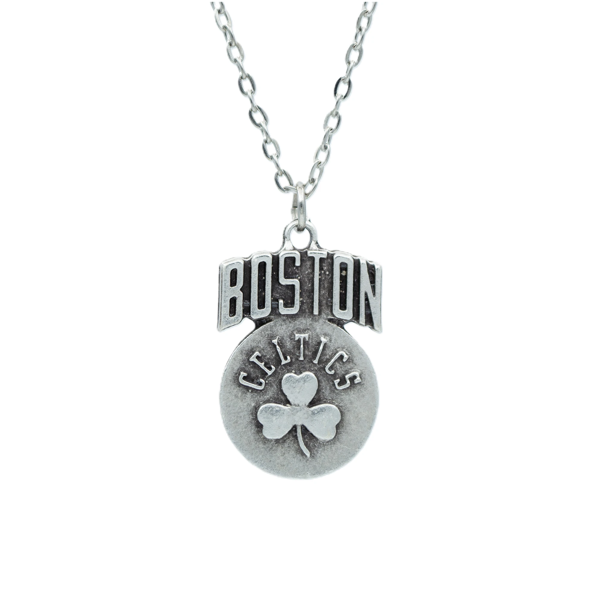 Boston Celtics Kolye - Gümüş ( Silver ) Renk - 60 cm Deri İp Kolye