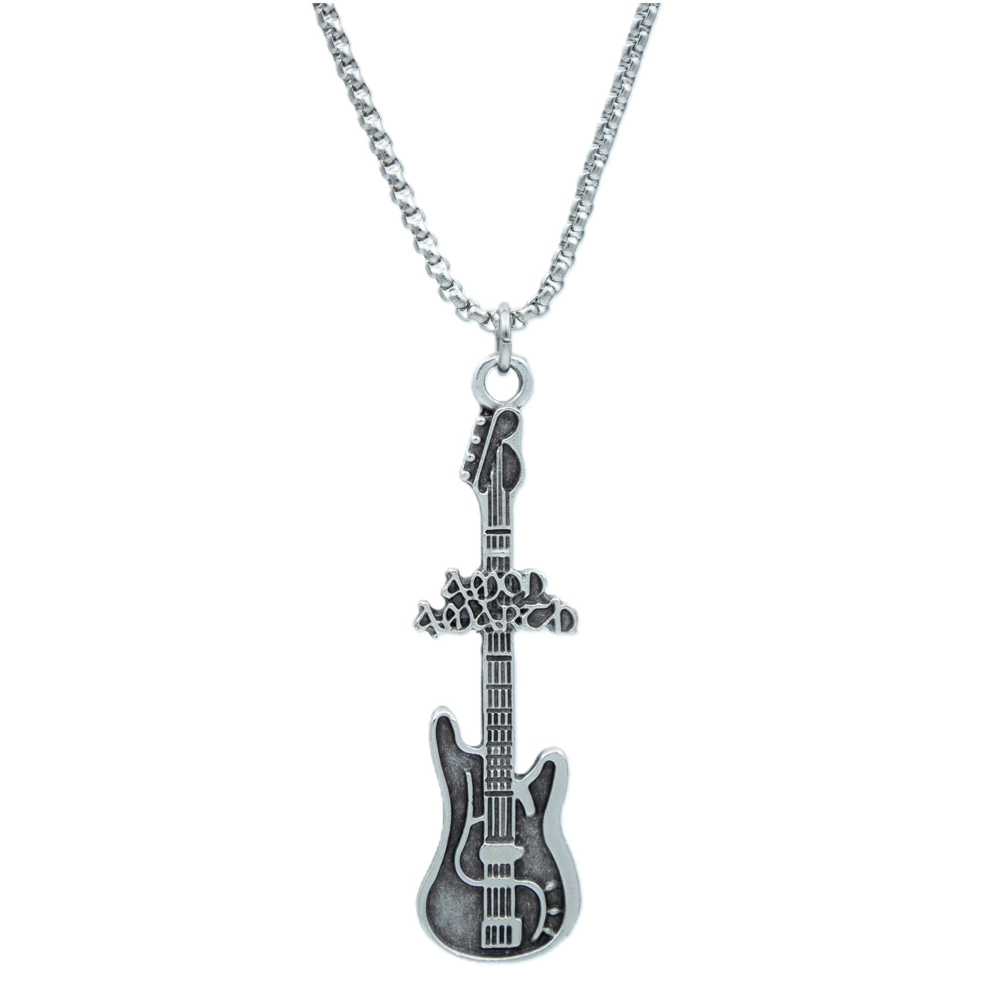 Amon Amarth Elektro Gitar Kolye - Gümüş ( Silver ) Renk - 60 cm Örme Zincir Kolye