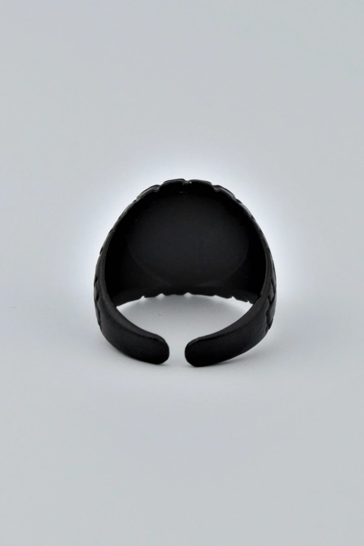 Eski Türkçe Türk Uluyan Kurt Yuvarlak Mat Siyah Ayarlamalı Erkek Yüzük