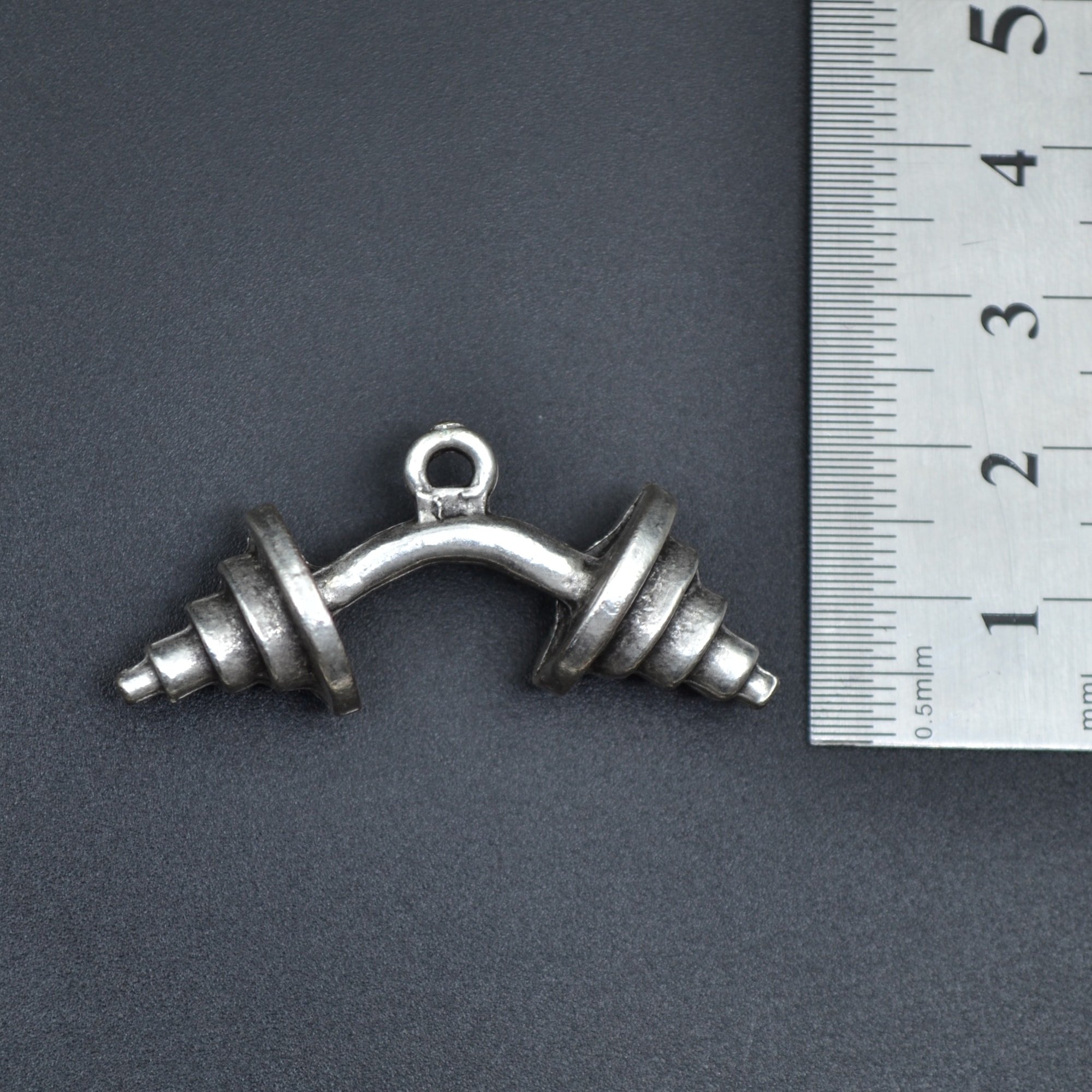 Sporcu Halter - Dambıl Kolye - Gümüş ( Silver ) Renk - 60 cm Deri İp Kolye