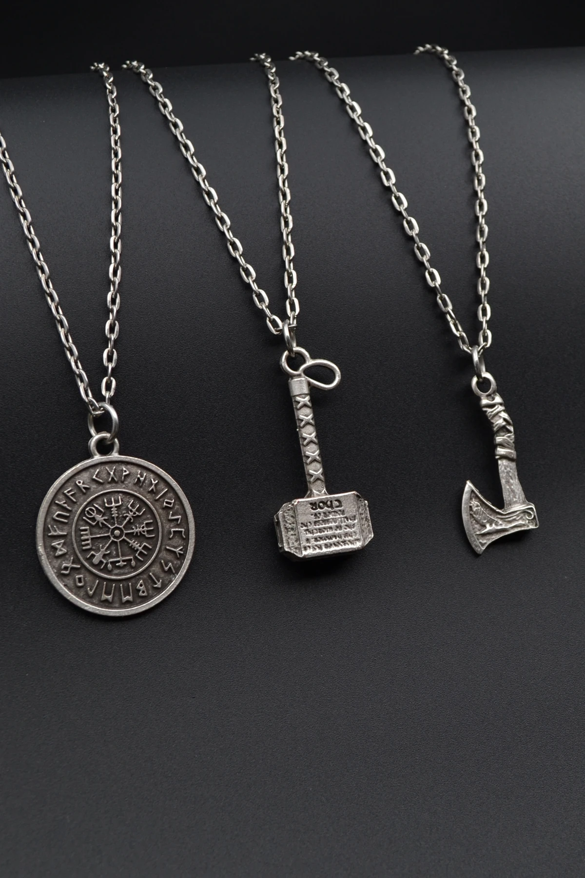 3'lü Thor Çekiç Viking Balta Viking Pusula Erkek Kadın Kolye Seti