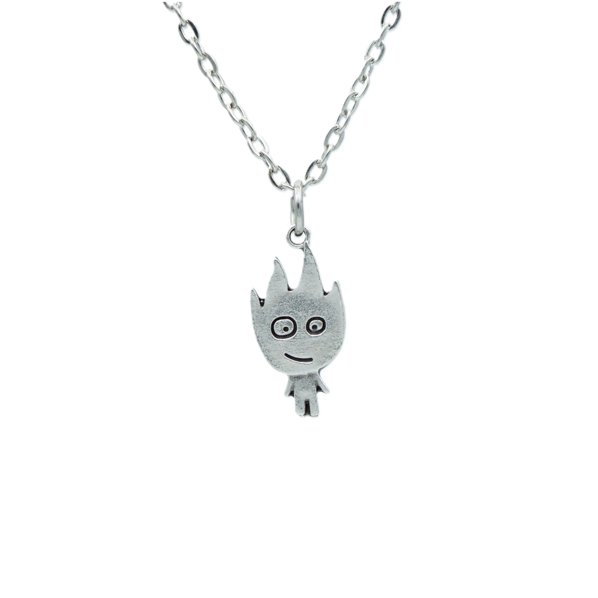 Minimal Ateş Kolye - Gümüş ( Silver ) Renk - 60 cm Düz Ezme Zincir Kolye