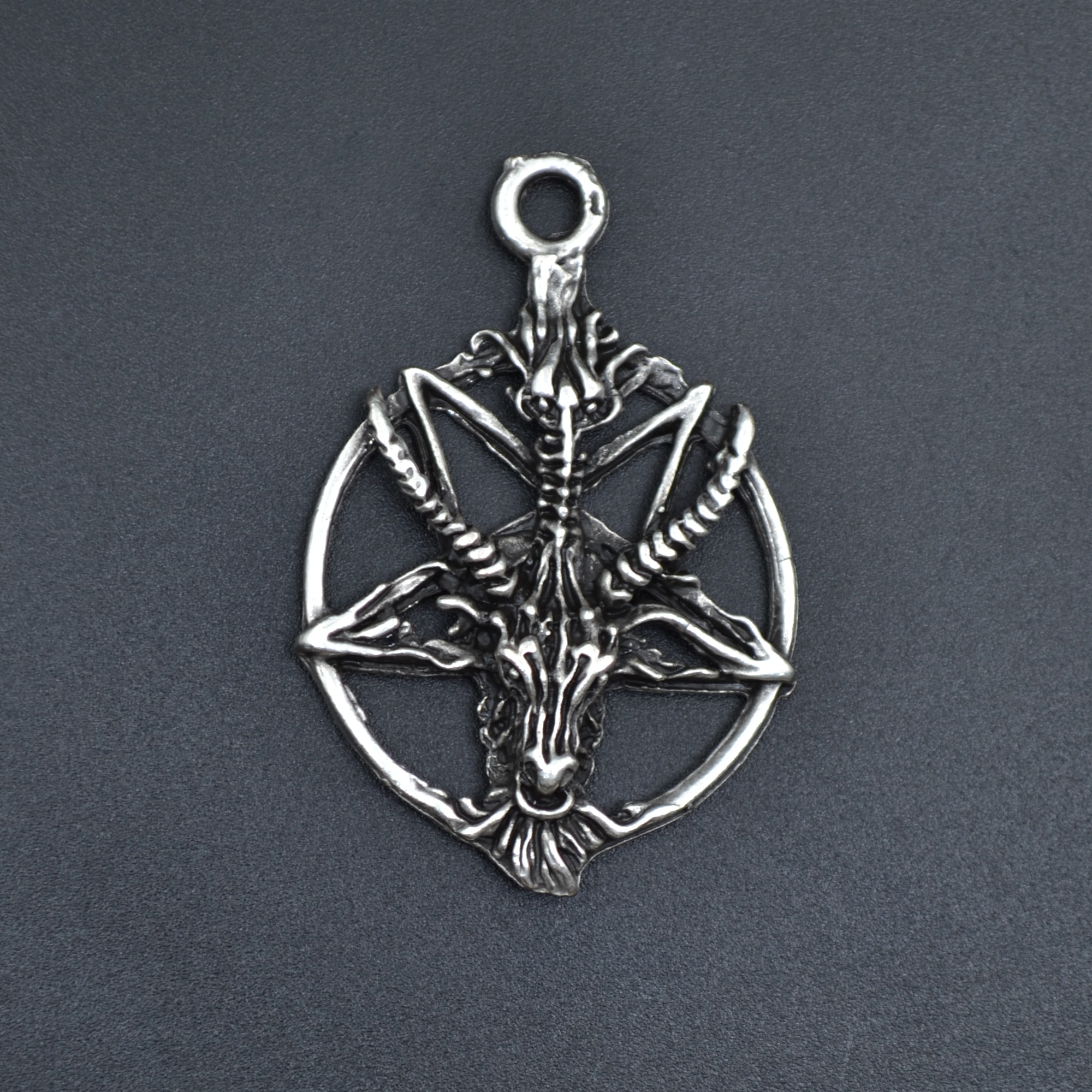 Pentagram Yıldızı Keçi Kafası Kolye - Gümüş ( Silver ) Renk - 60 cm Düz Ezme Zincir Kolye