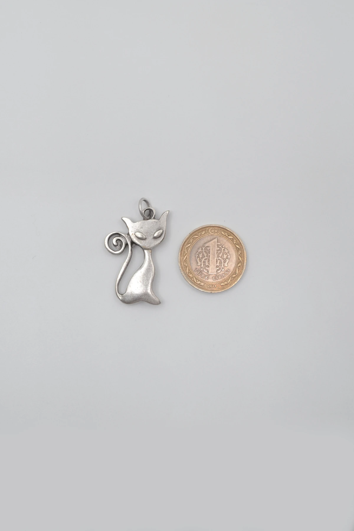 Mistik Kedi Düz Ezme Zincir Kolye - Antik Gümüş Kaplama - Kadın Erkek - 60 cm