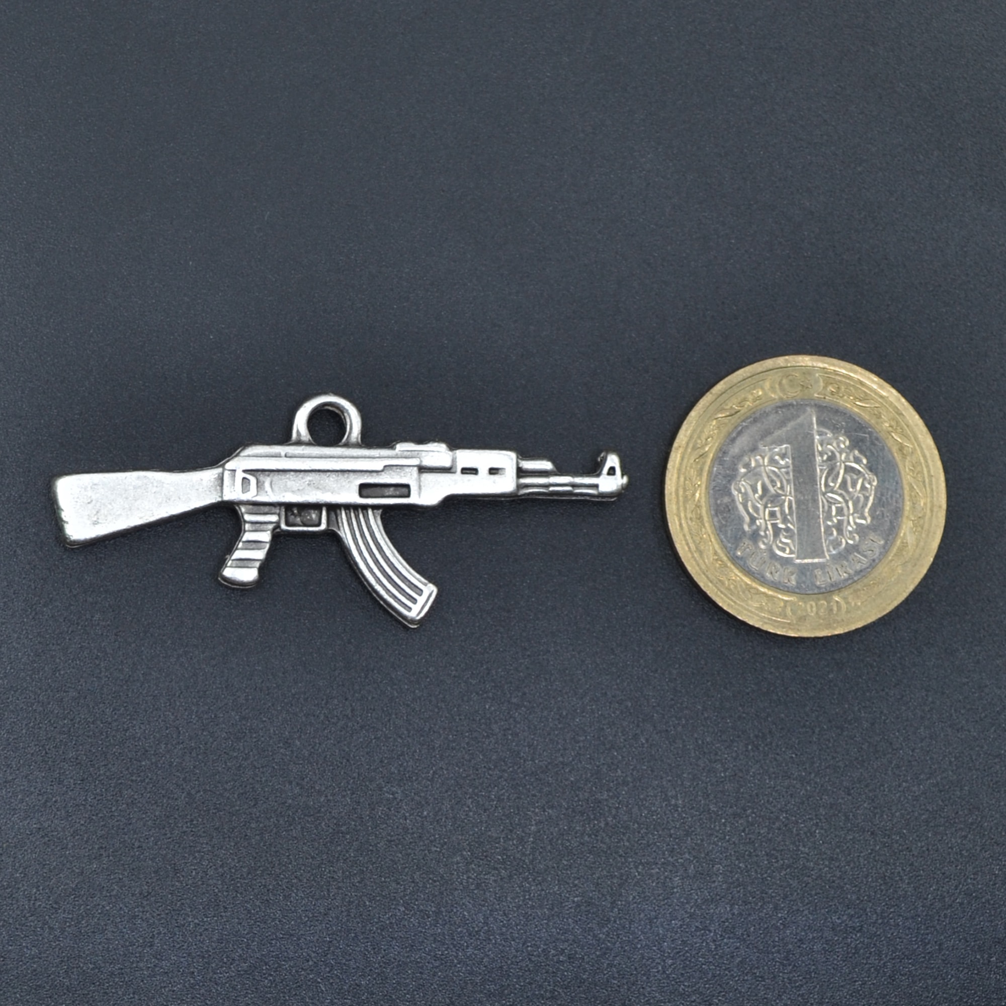 Pubg Keleş Ak-47 Kalaşnikof Kolye - Gümüş ( Silver ) Renk - 60 cm Örme Zincir Kolye