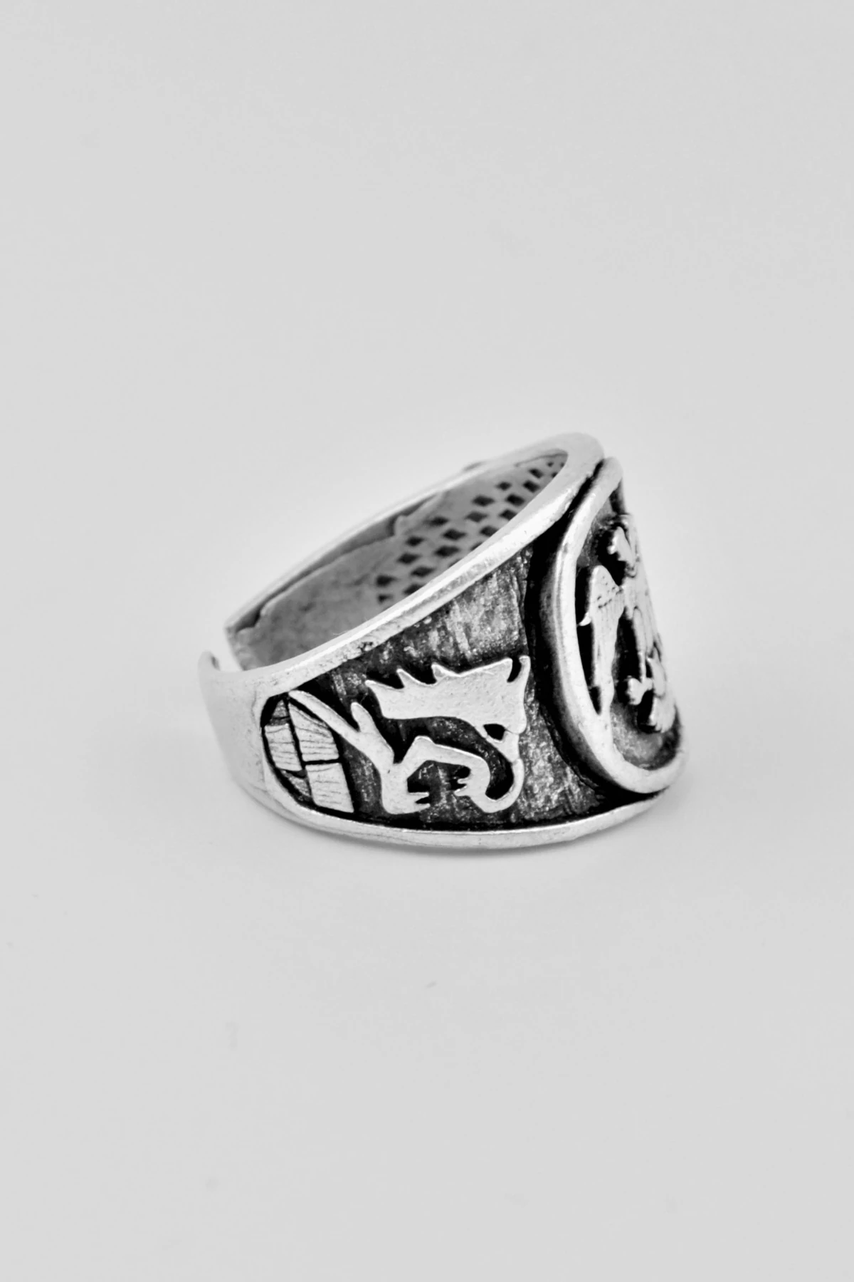 Çift Başlı Kartal Gümüş Kaplama Ayarlamalı Erkek Yüzük