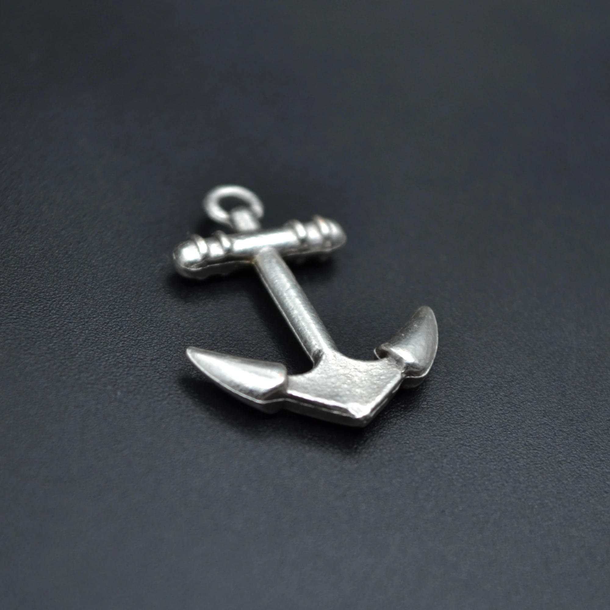 Minimal Deniz Çapası Kolye - Gümüş ( Silver ) Renk - 60 cm Deri İp Kolye