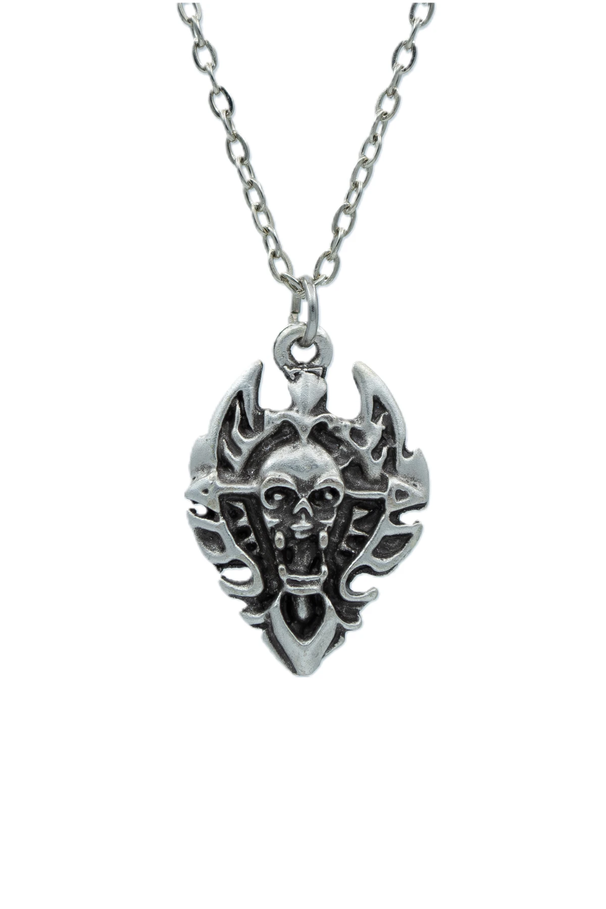 3'lü Pentagram Kuru Kafa Gitar Diablo Kalkan Erkek Kadın Kolye Seti